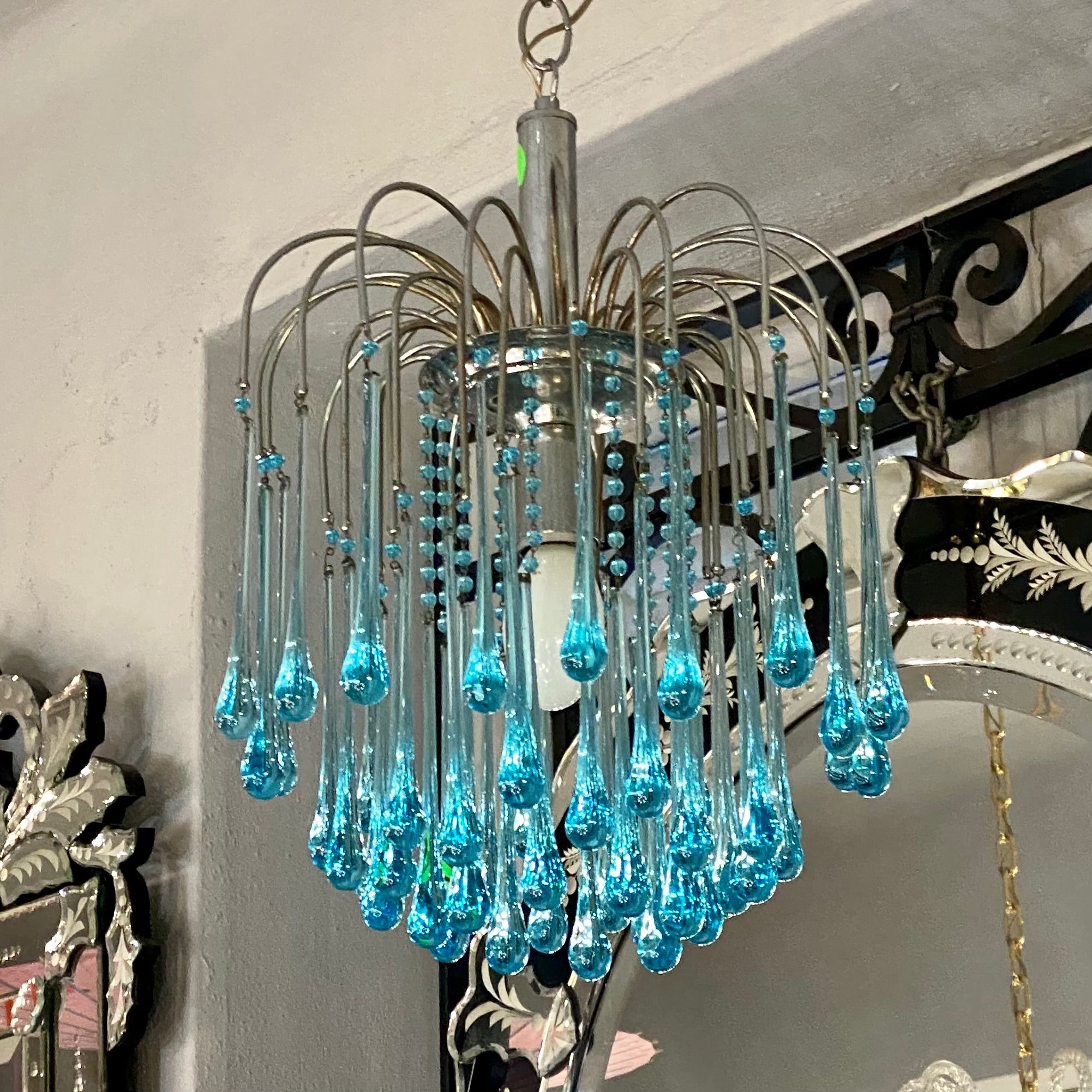 Vintage Italian Turquoise Venini Fireworks Chandelier