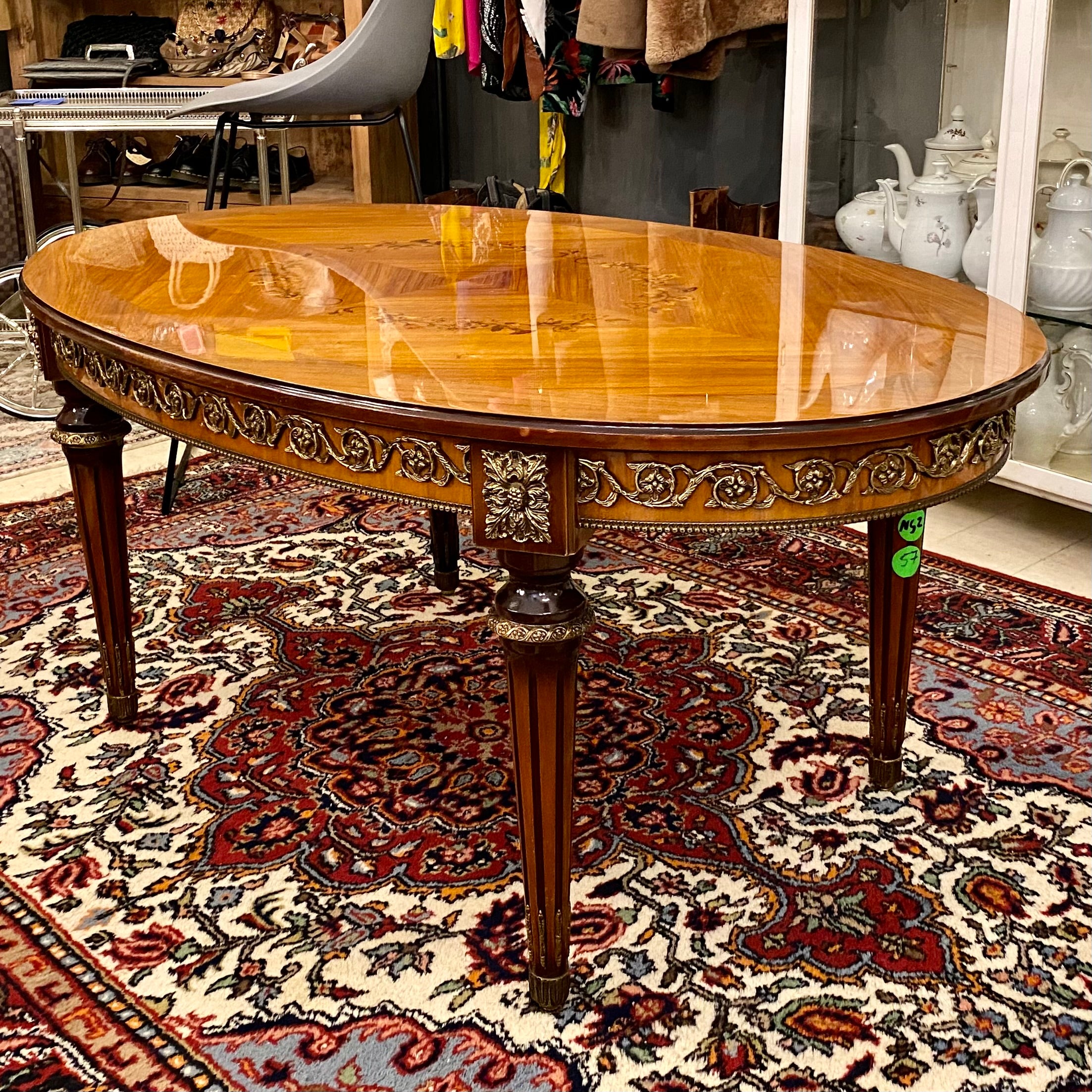 Antique Polished Inlaid Coffee Table with Brass Castings