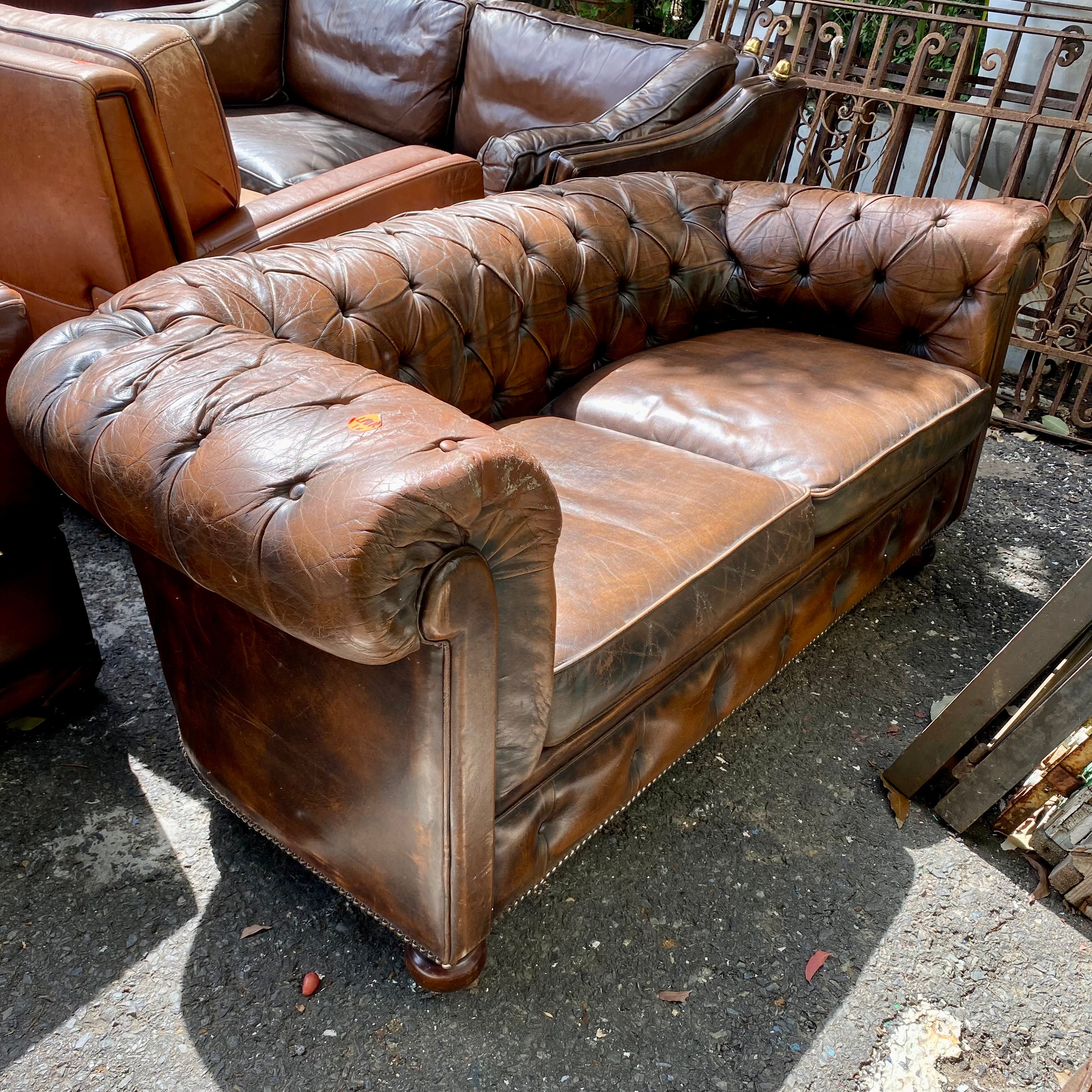 Vintage Leather Chesterfield 2 Seater Sofa