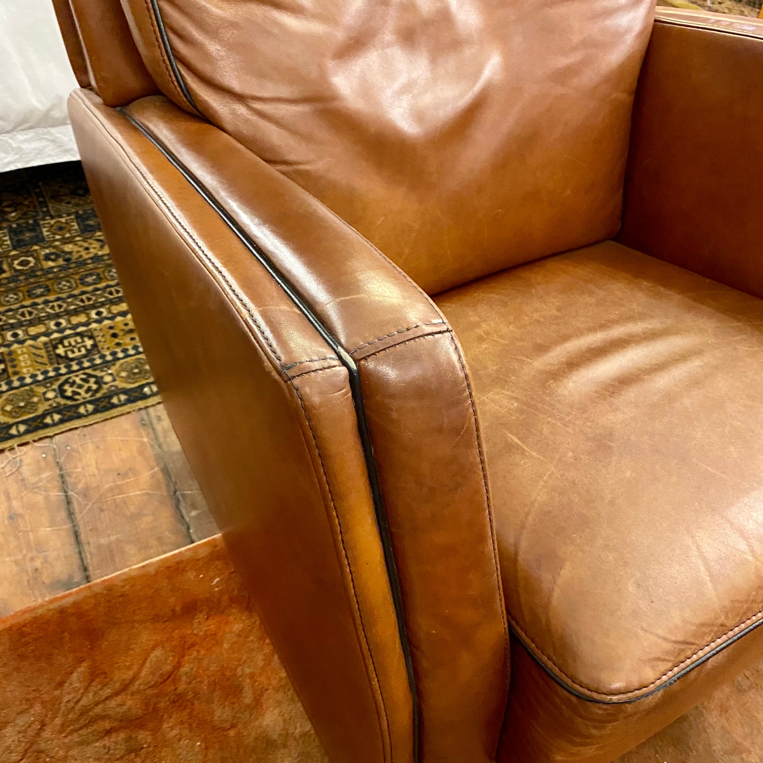 Art Deco Tan Leather Armchair