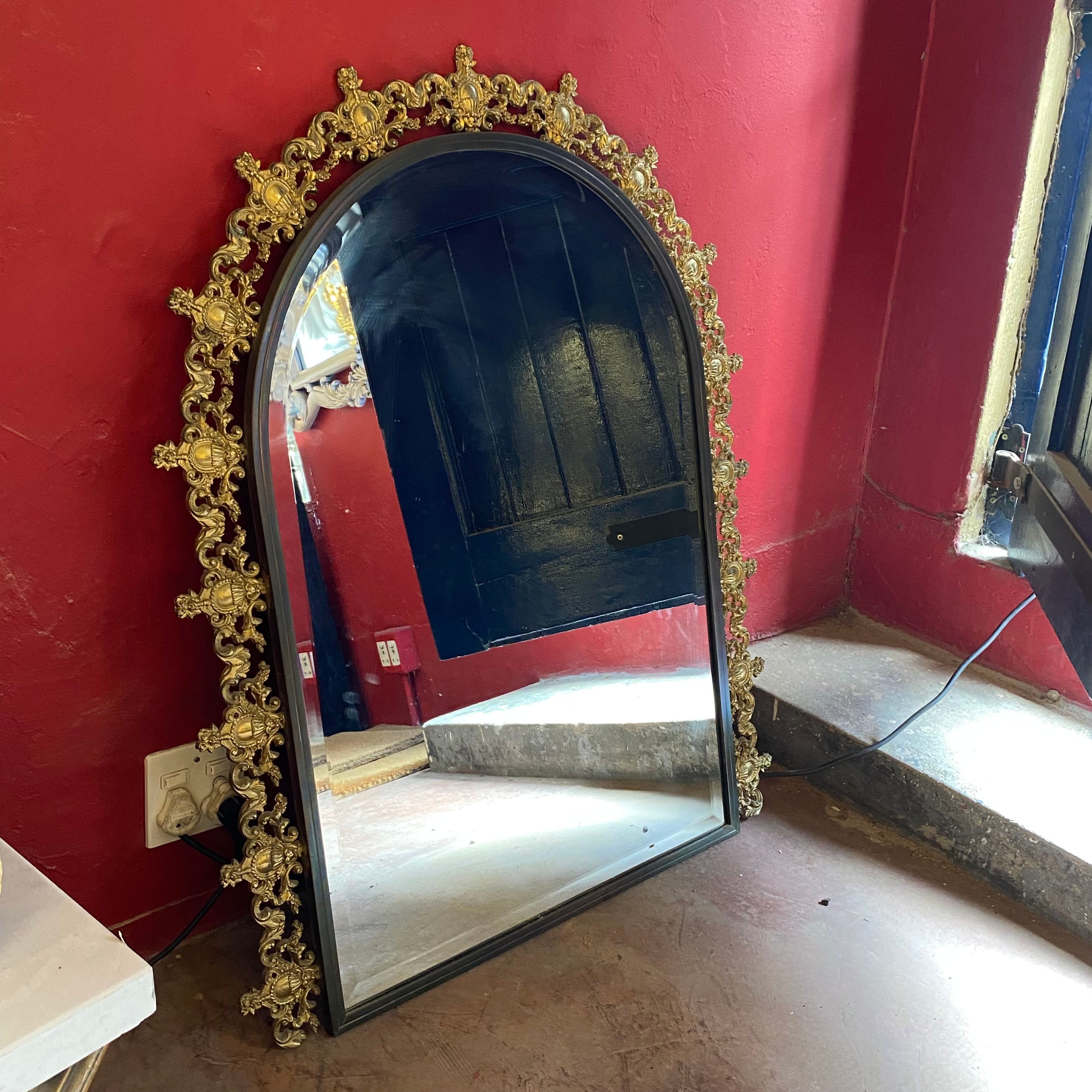 Vintage Cast Brass Mirror with Beveled Glass - SOLD