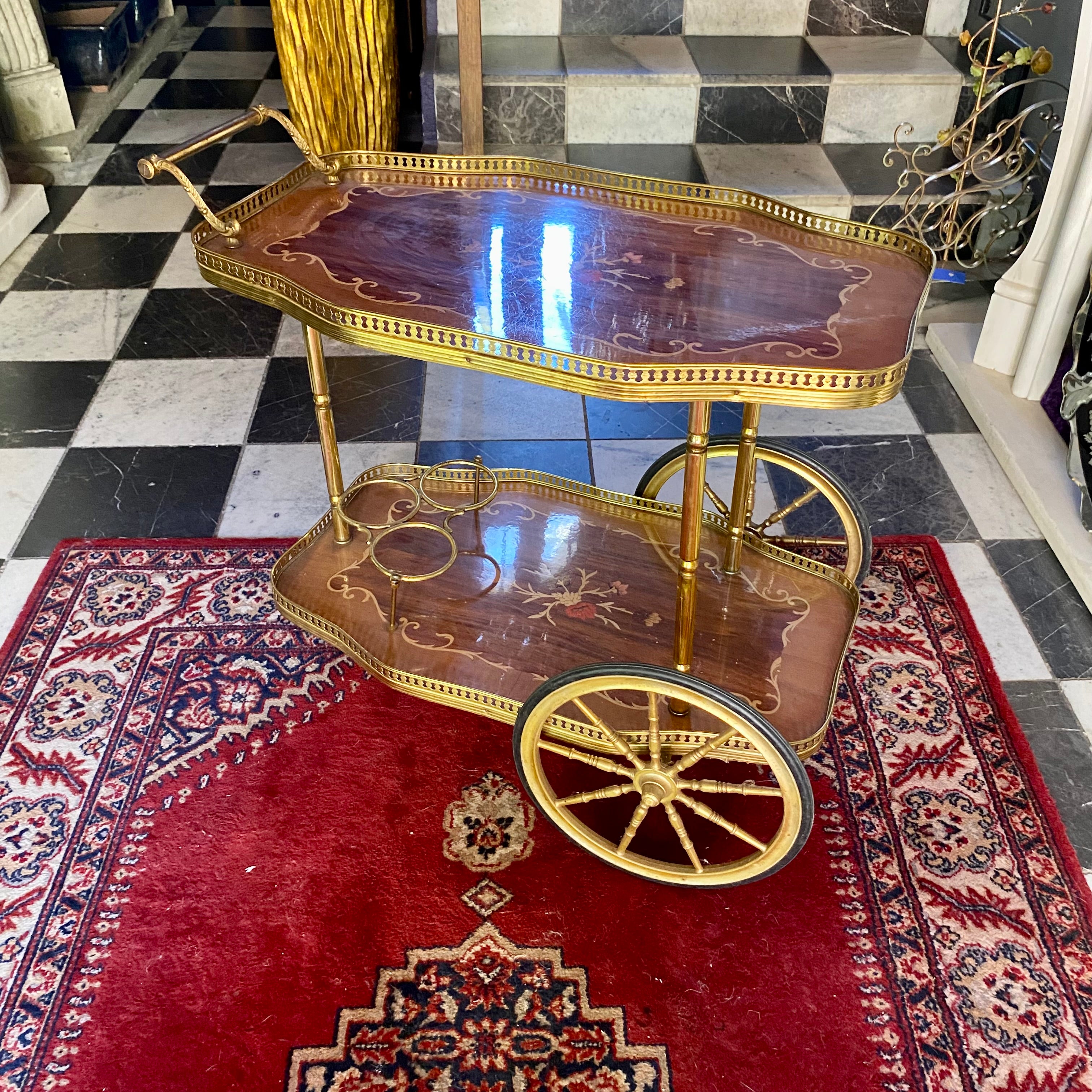 Vintage Inlaid Drinks Trolley