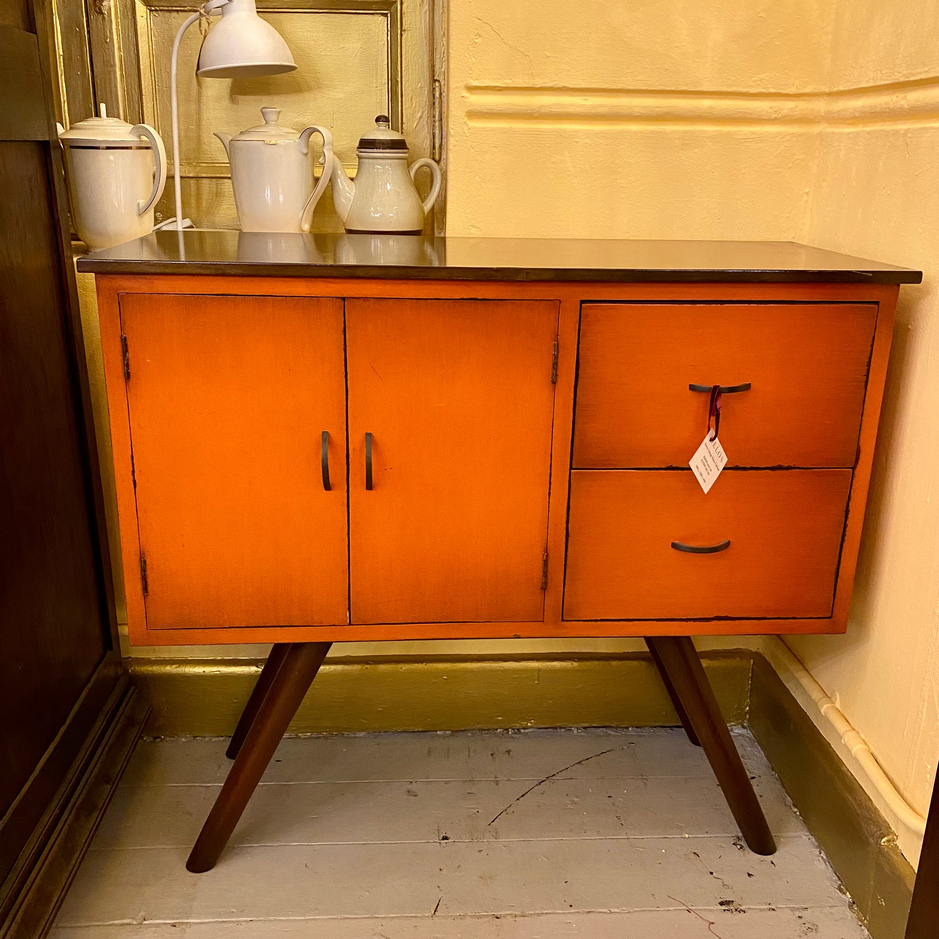 Funky Bright Orange Distressed Mid Century Style Unit