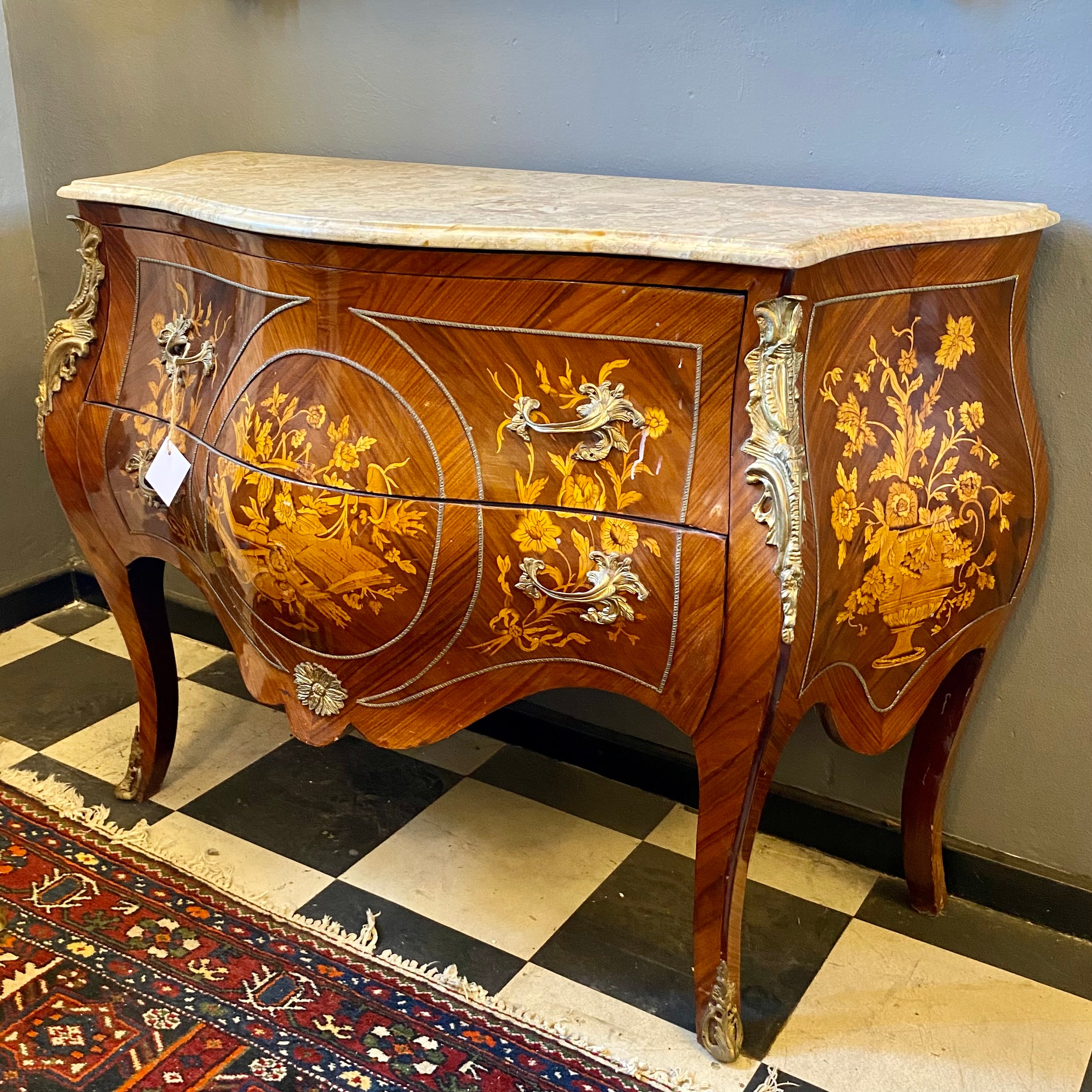 Ornate Bombe Chest with Marble Top - SOLD