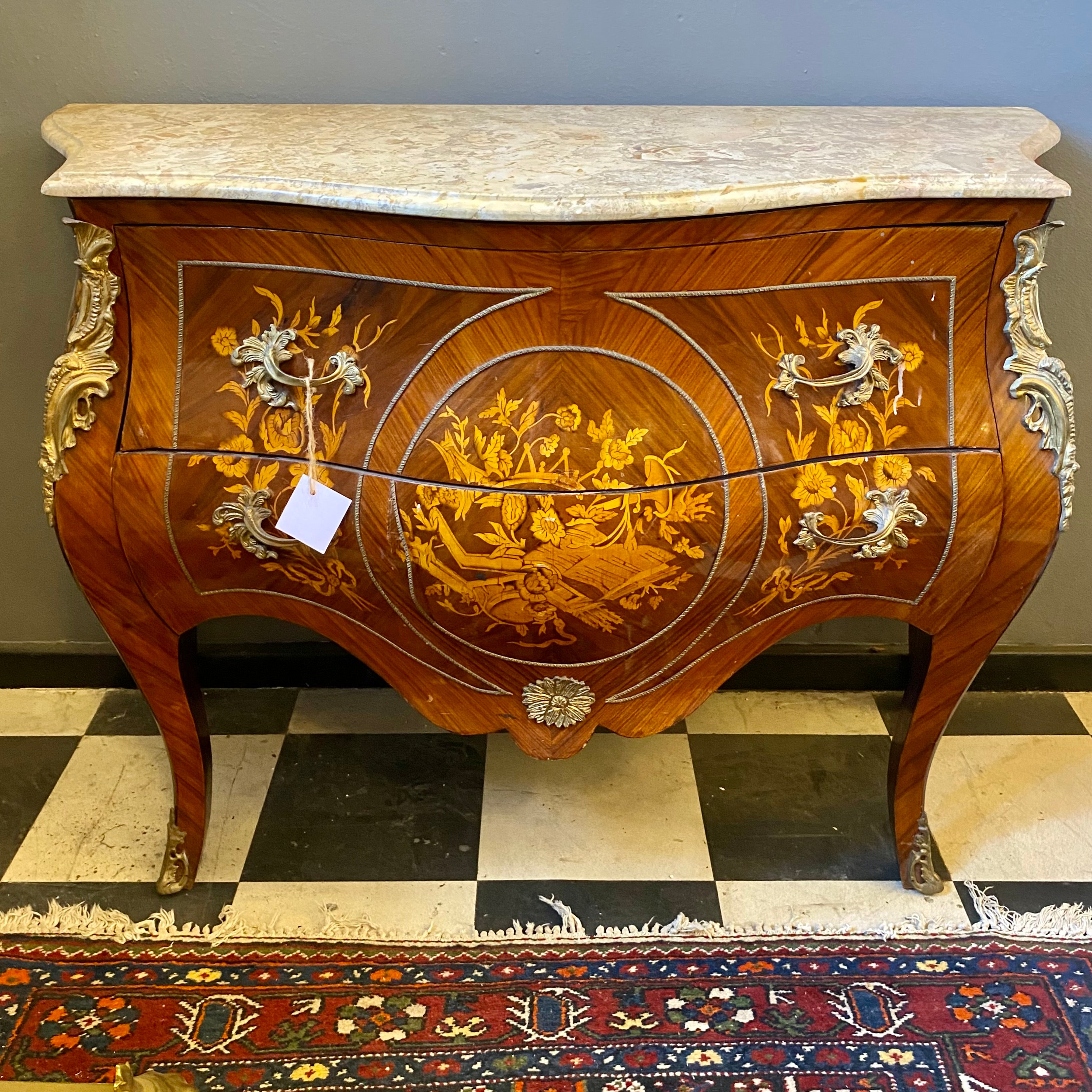 Ornate Bombe Chest with Marble Top - SOLD