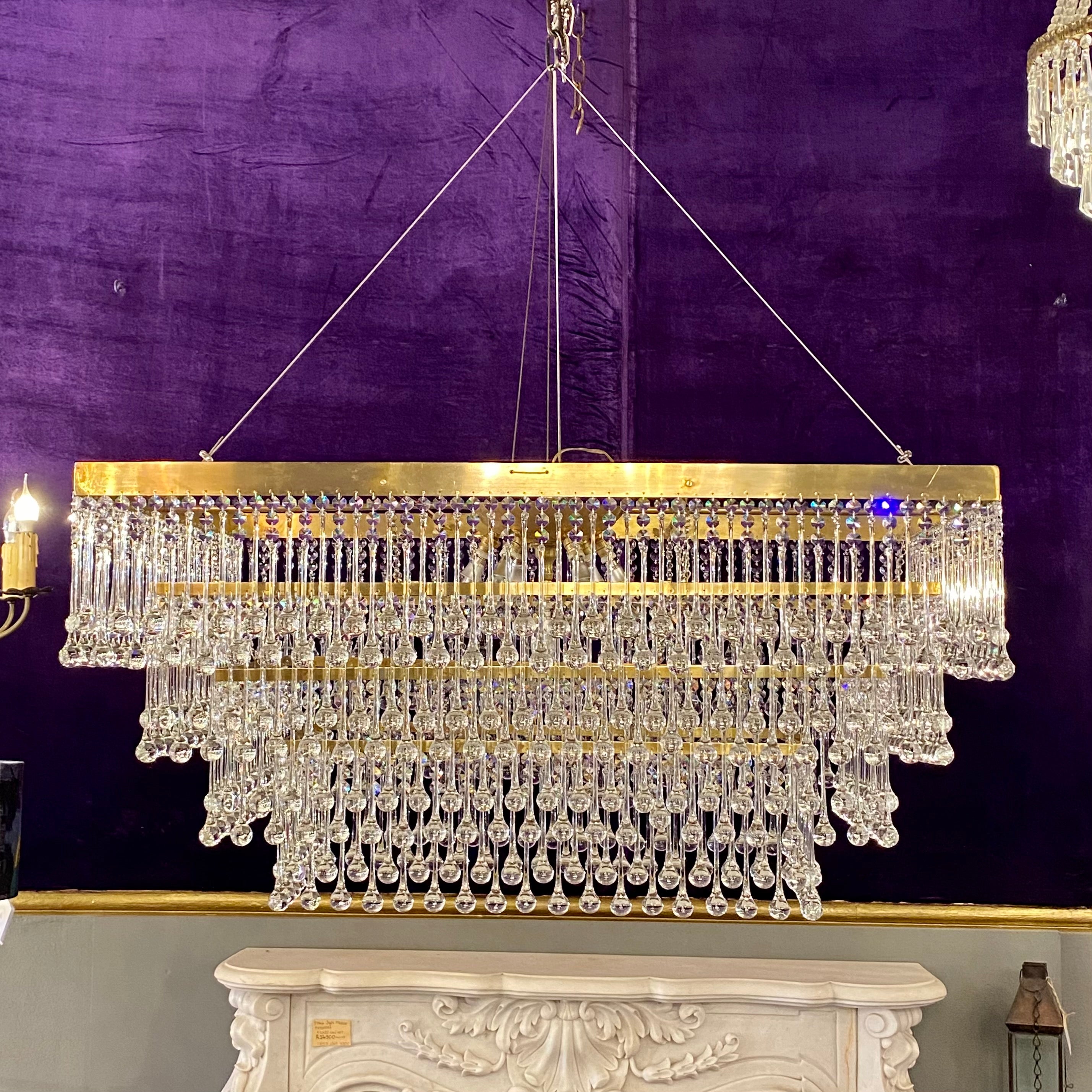 Incredible Flush Mounted Chandelier with Water Droplet Crystals - SOLD