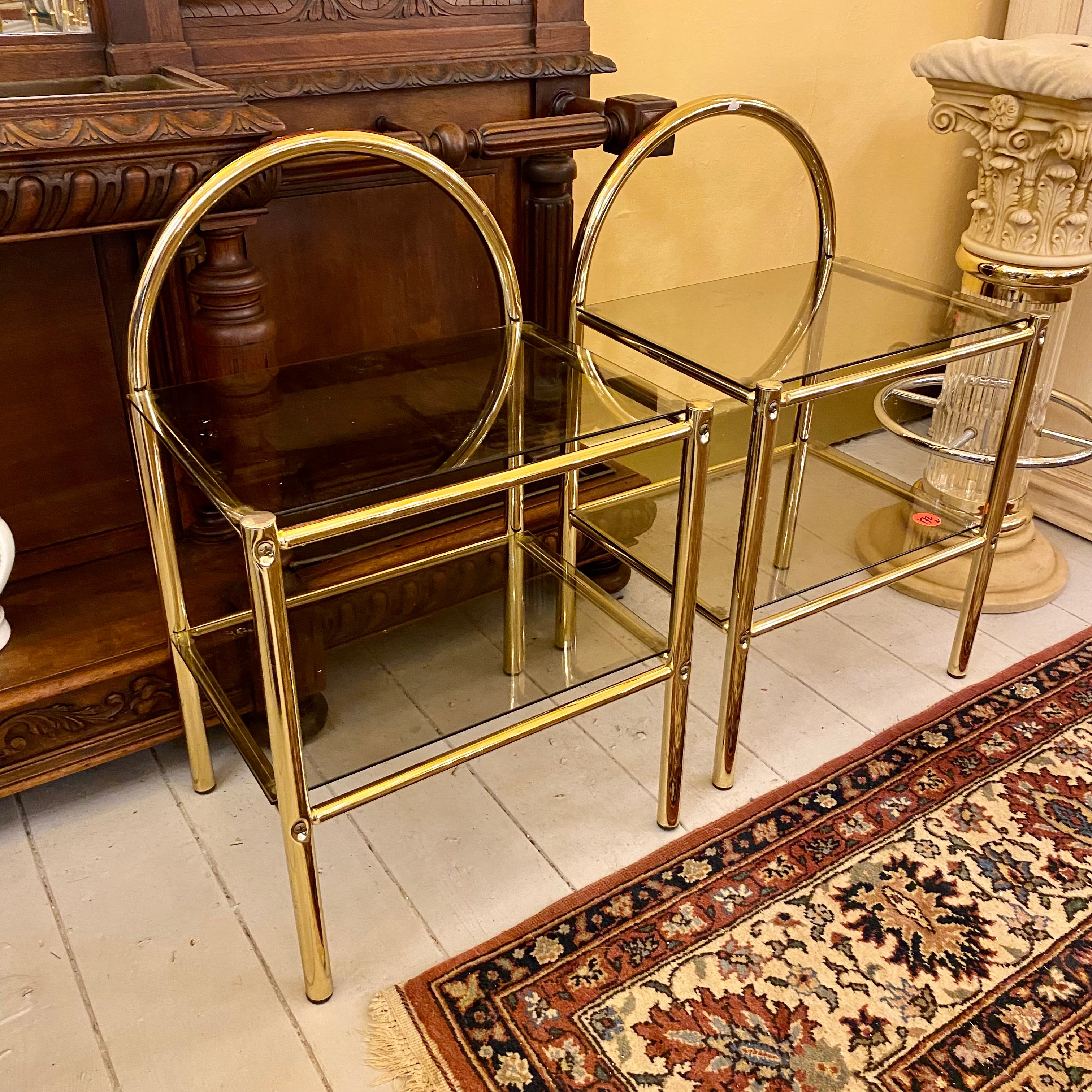 Pair of 1960's Polished Brass & Glass Side Tables