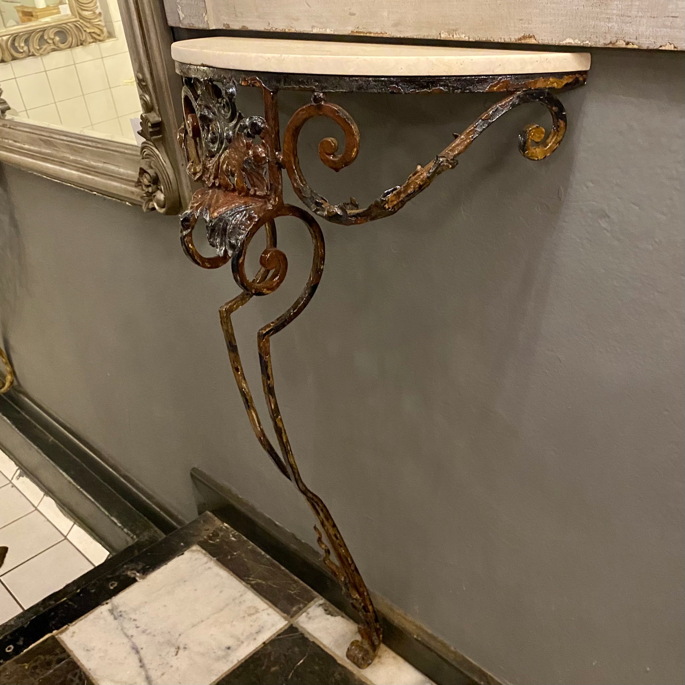 Small Wrought Iron Console with Marble Top