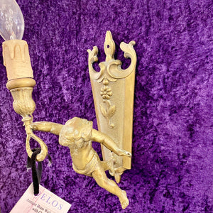 Antique Brass Cherub Wall Light - SOLD