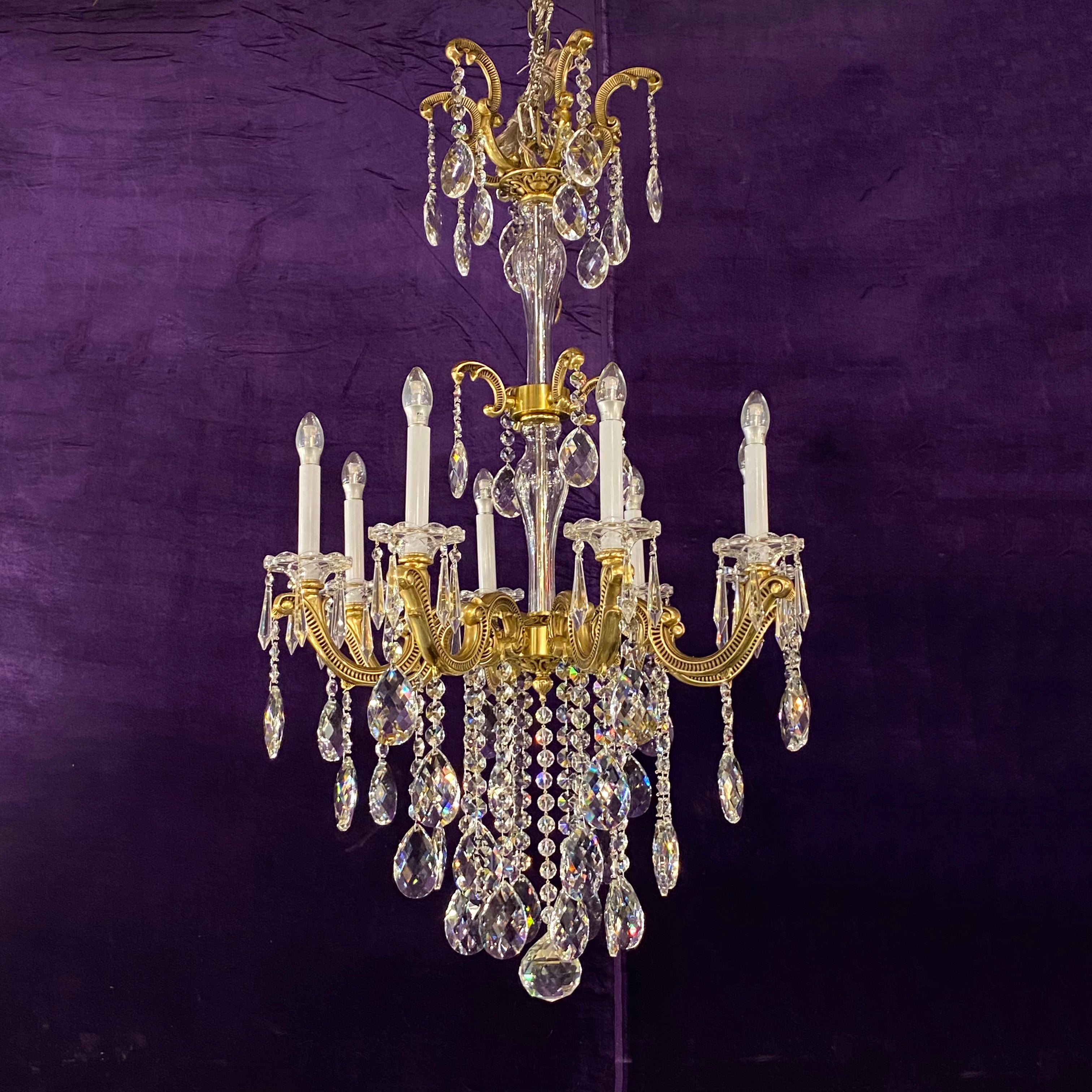 Tall Delos Eight Arm Crystal Chandelier