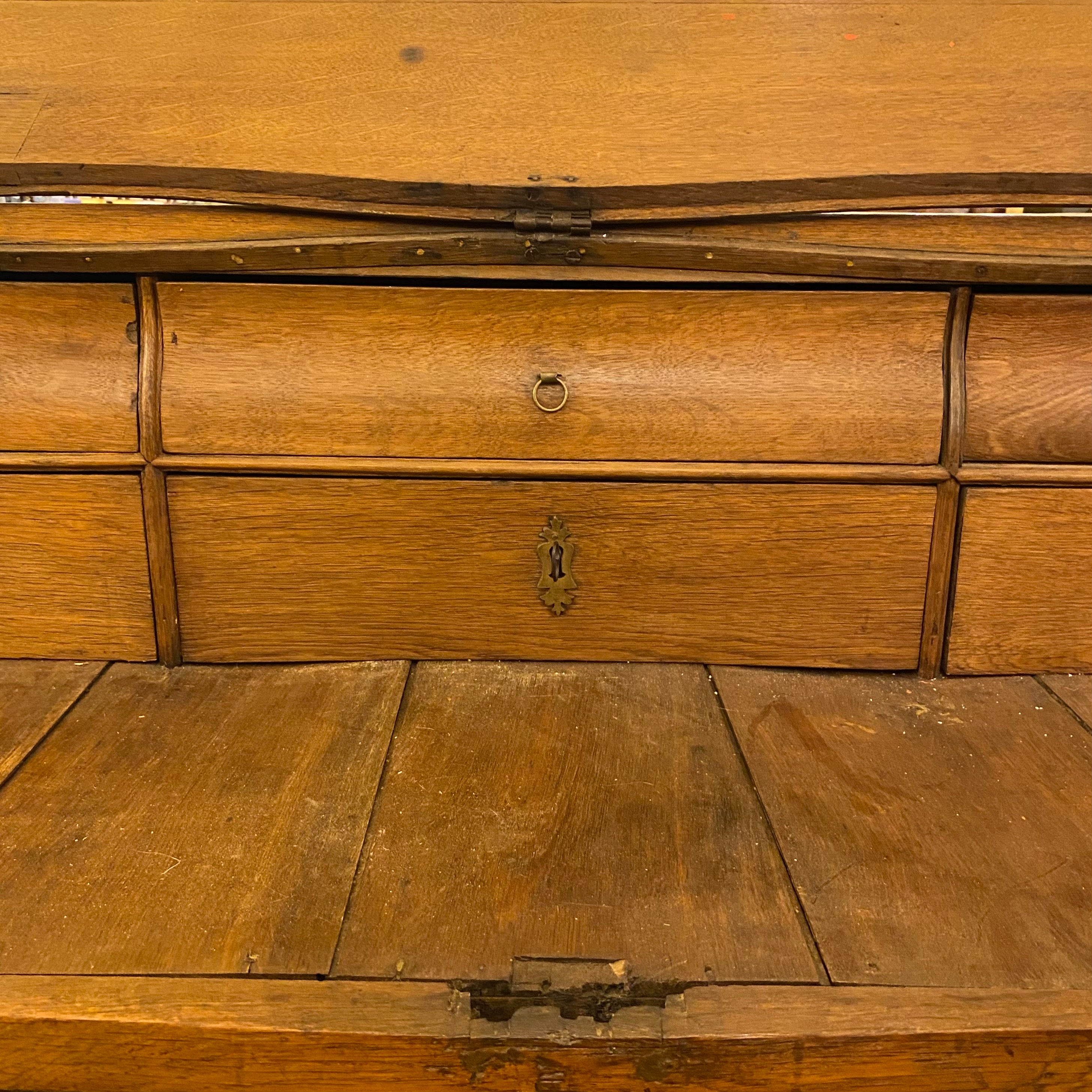 Antique Oak Writing Bureau with Brass Handles