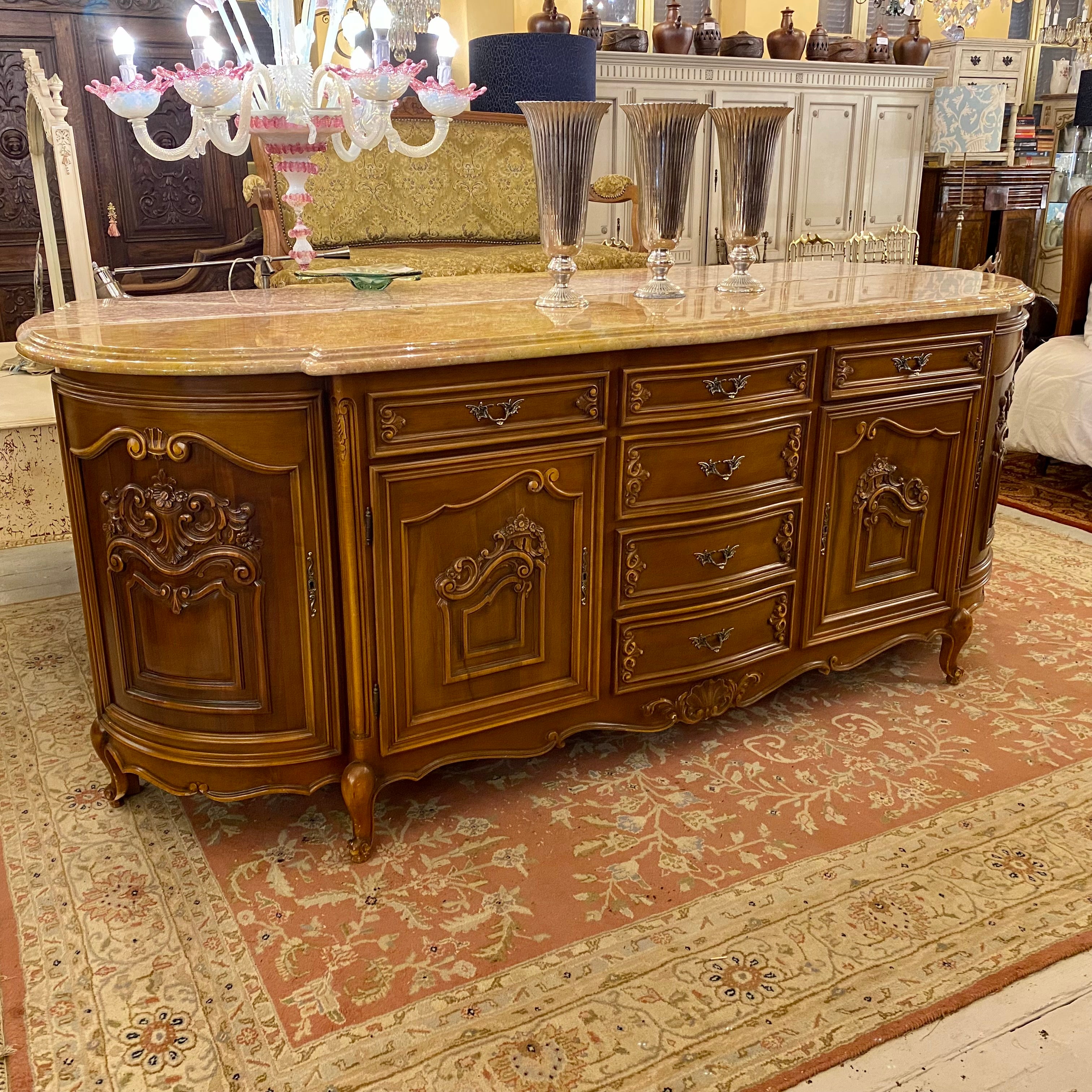 Antique French Walnut Server with Marble Top