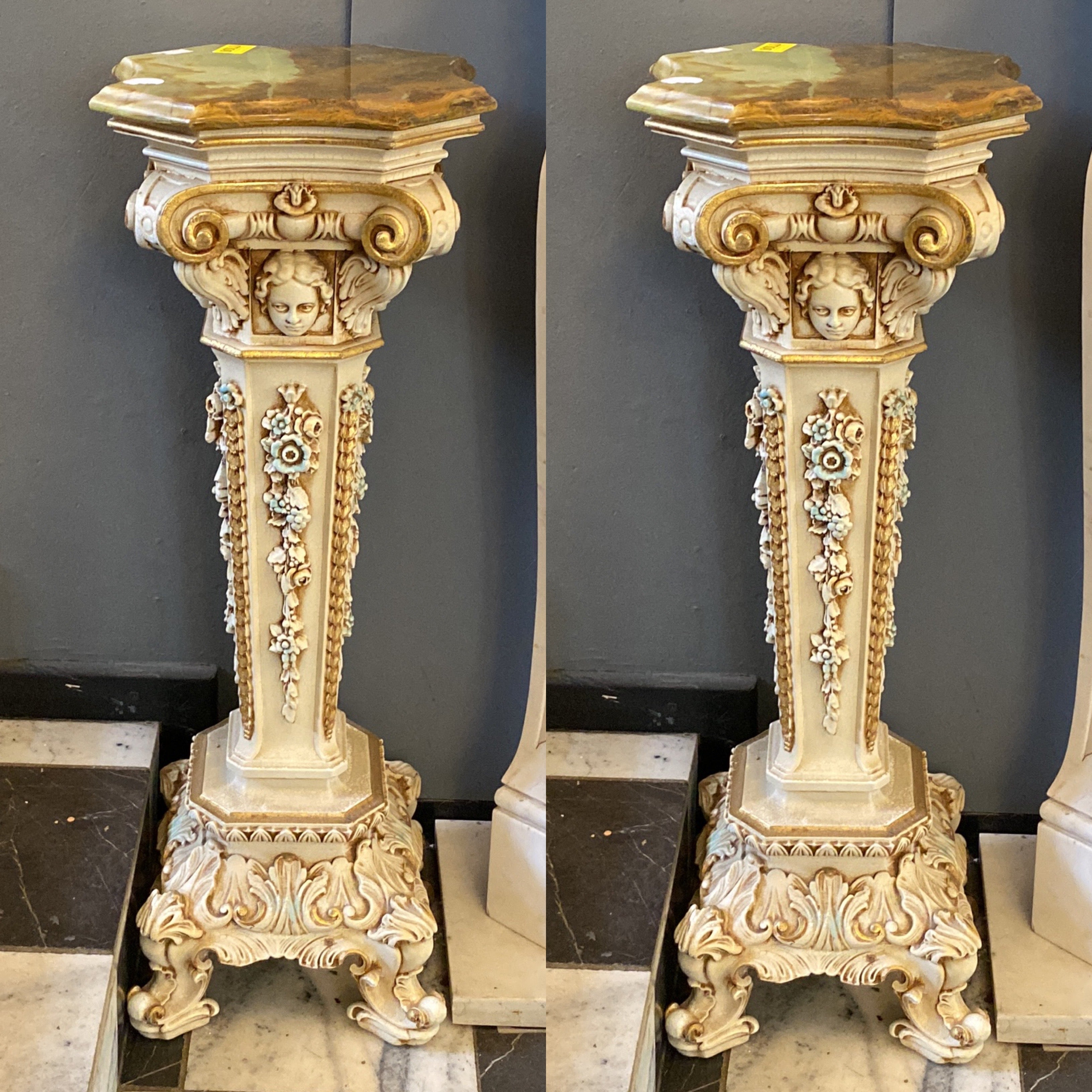 Pair of Antique Italian Pedestals with Onyx Tops - SOLD