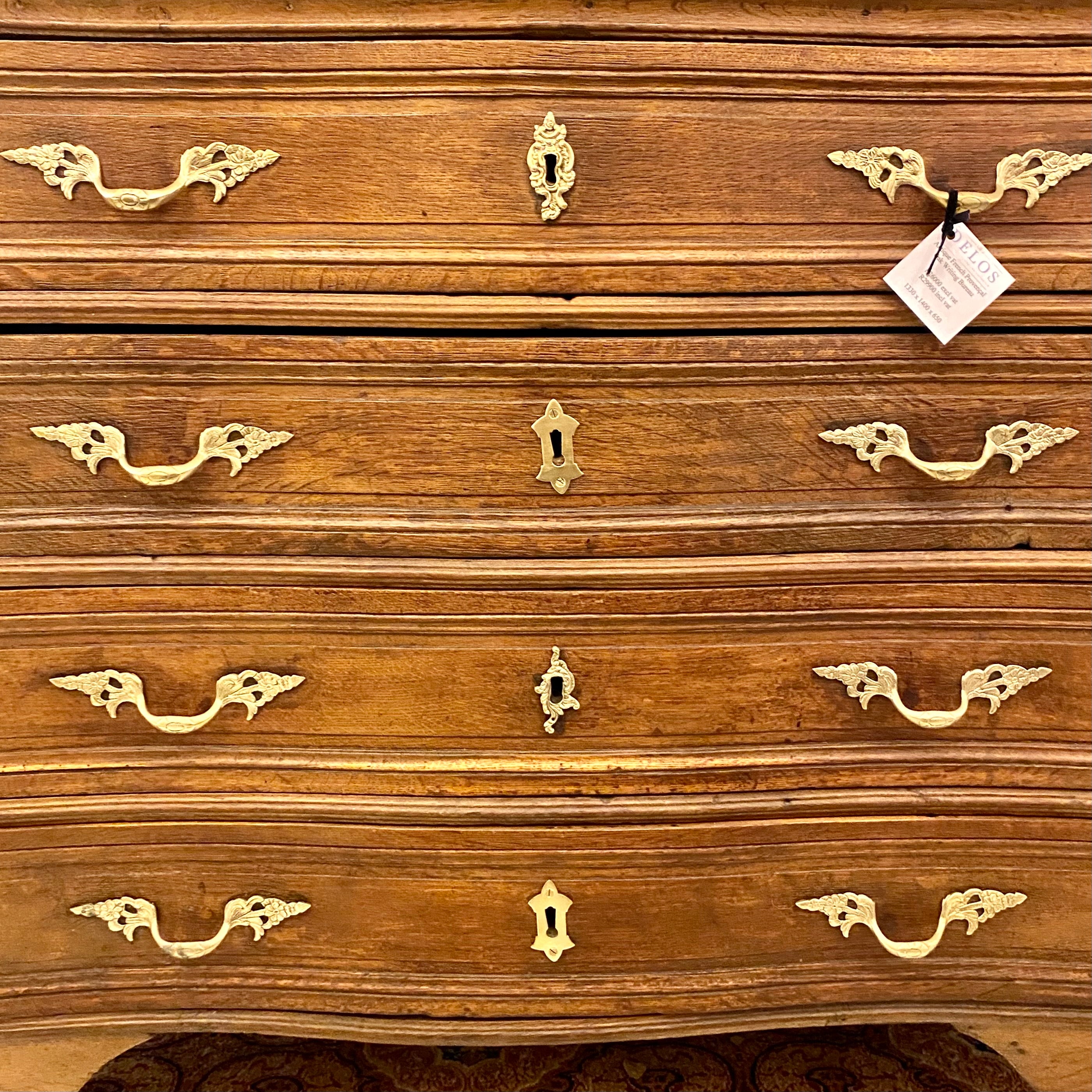 Antique Oak Writing Bureau with Brass Handles