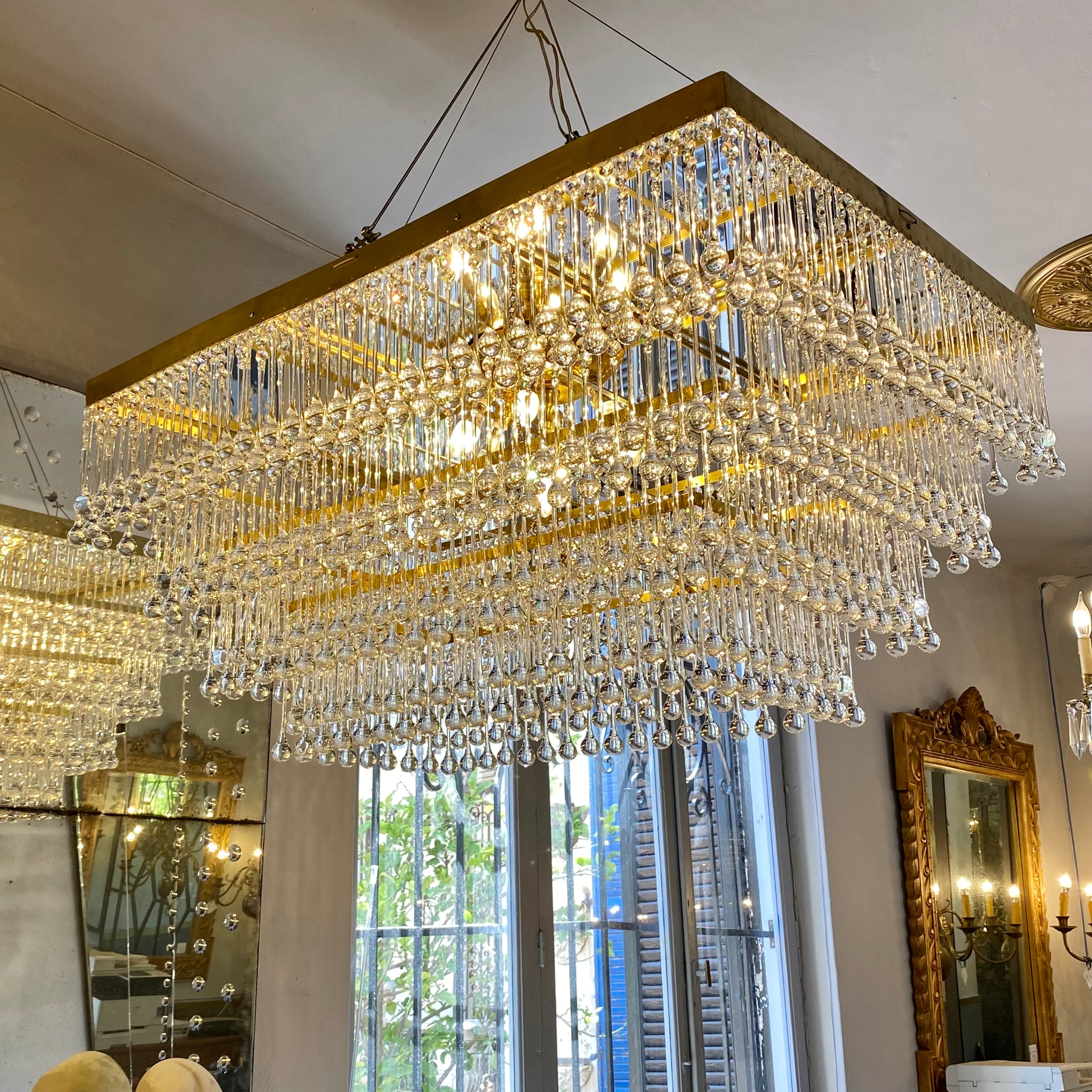 Incredible Flush Mounted Chandelier with Water Droplet Crystals - SOLD