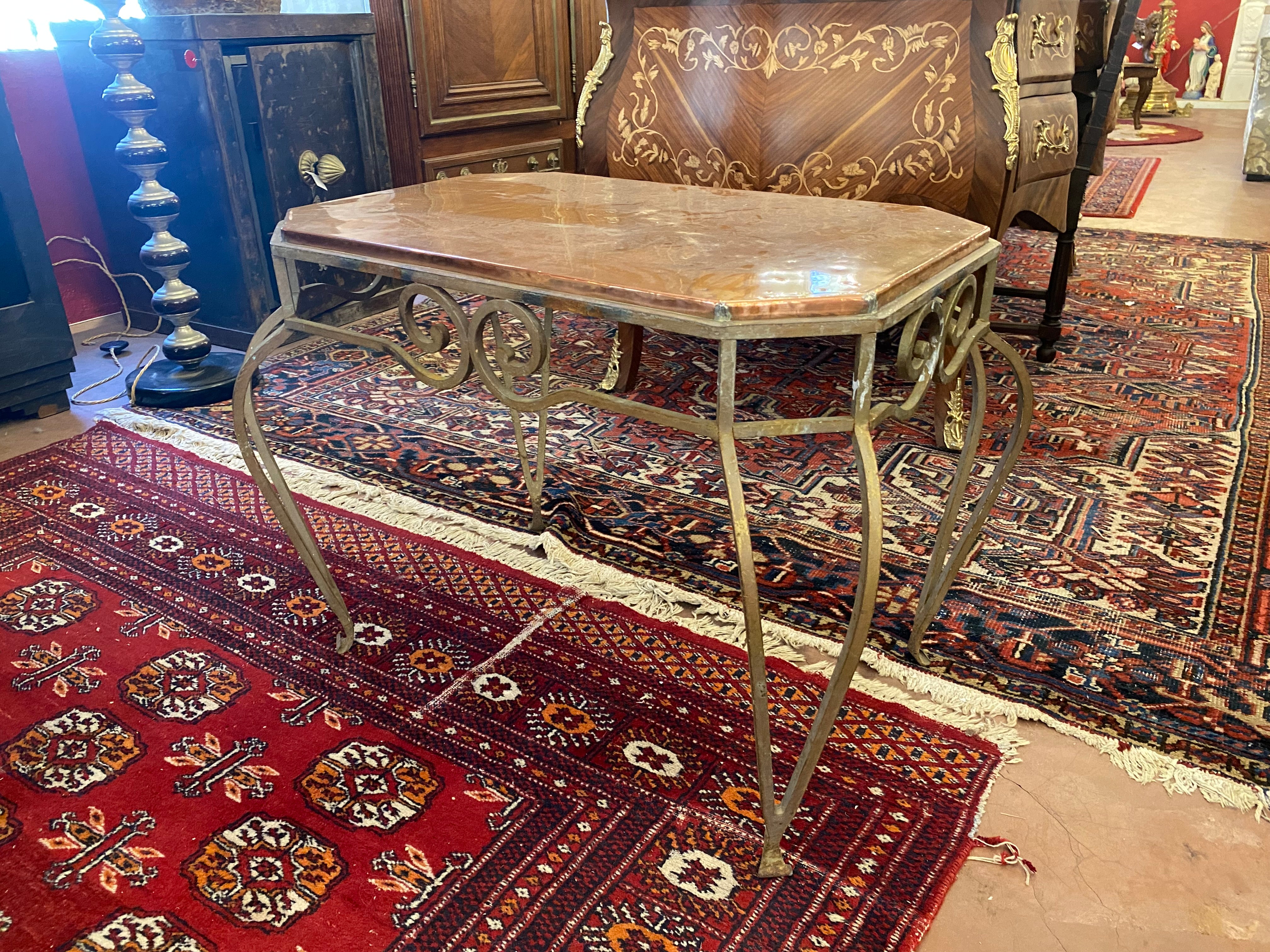 Copper and Wrought Iron Coffee Table