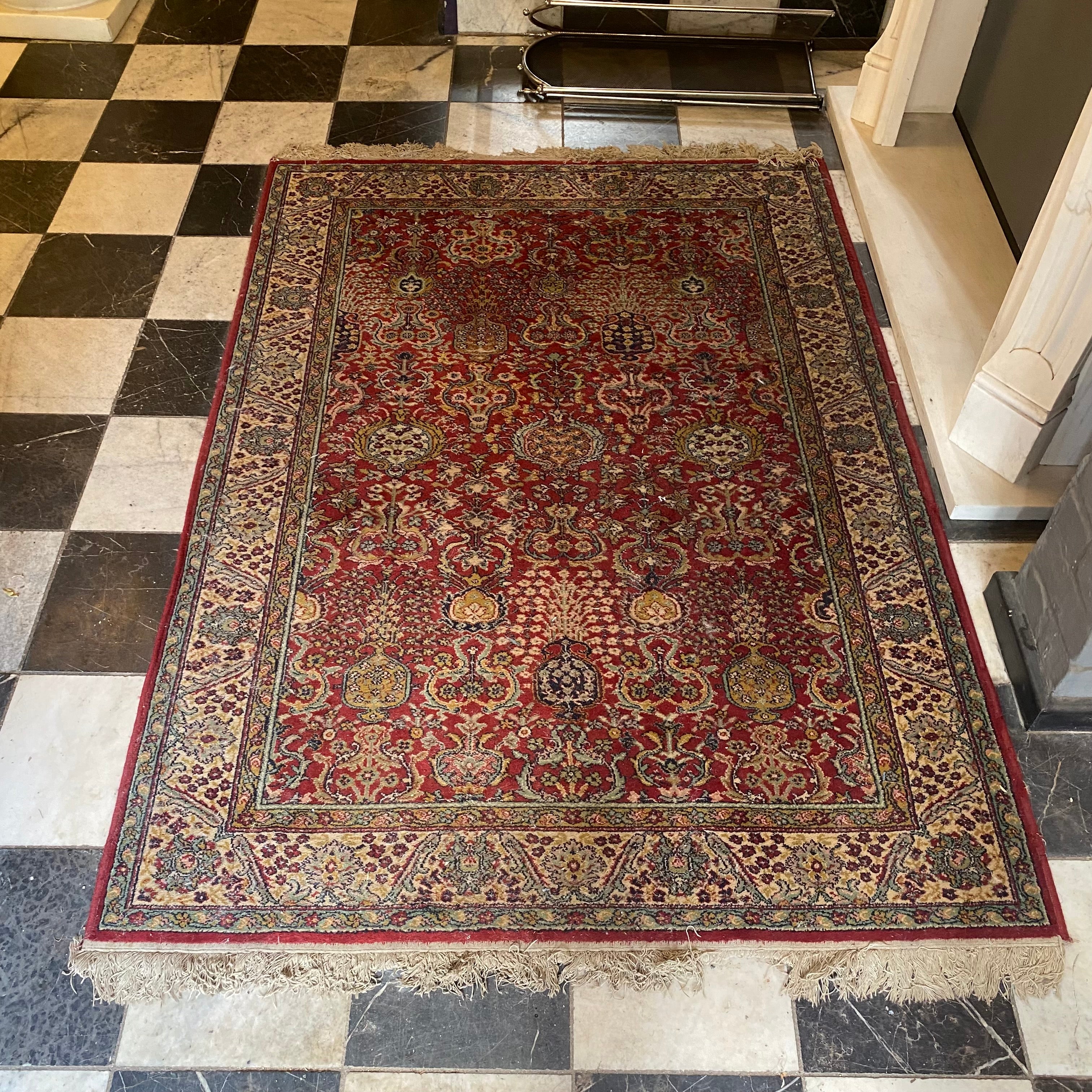 Red Vintage Rug with Cream Trim