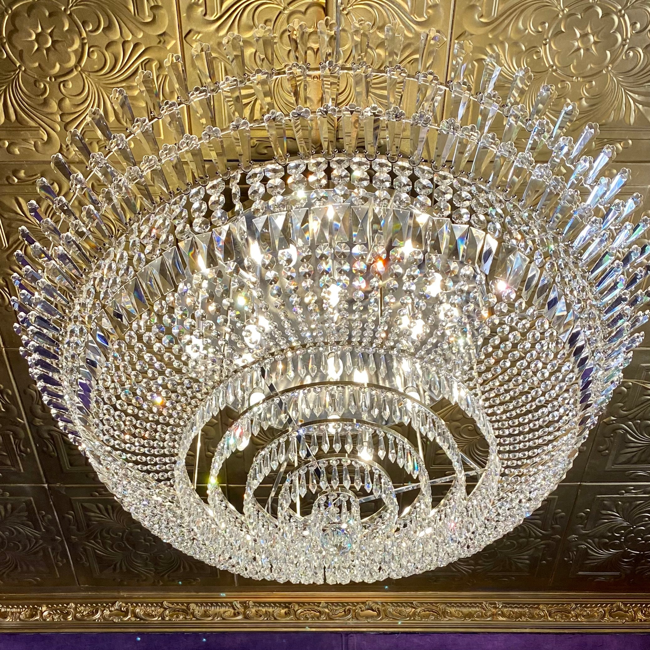 Very Large & Impressive Crystal Flush Mounted Chandelier