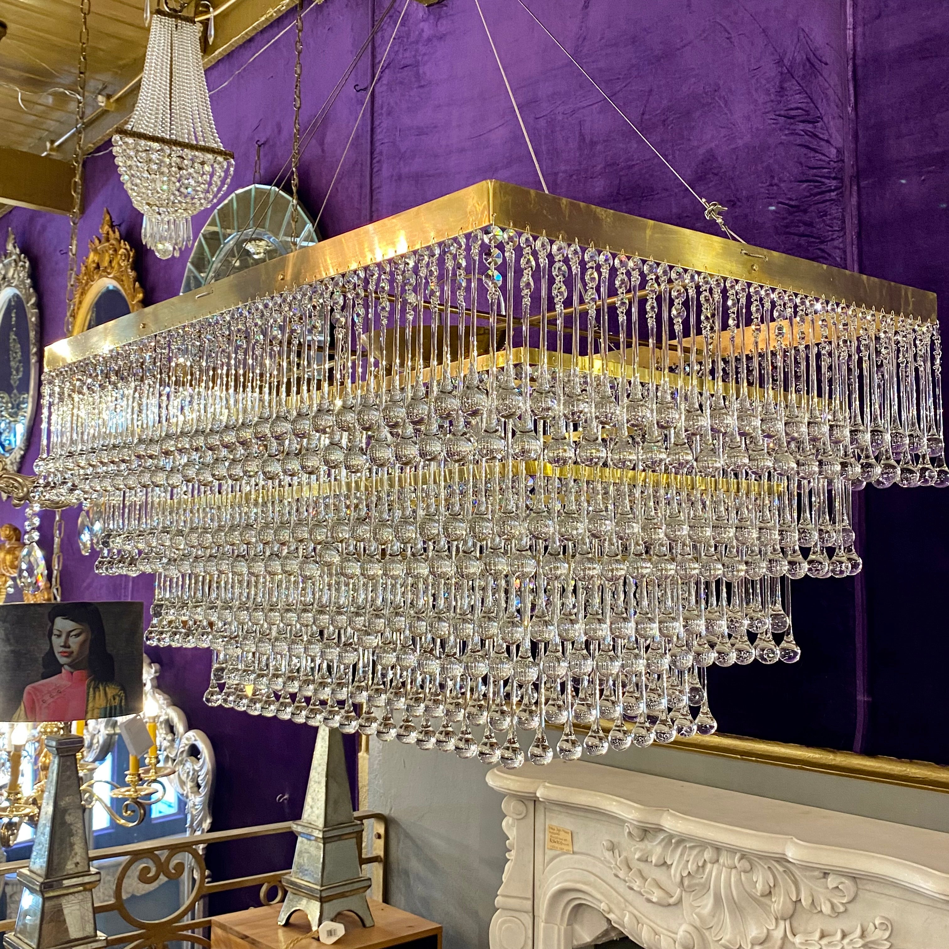 Incredible Flush Mounted Chandelier with Water Droplet Crystals - SOLD