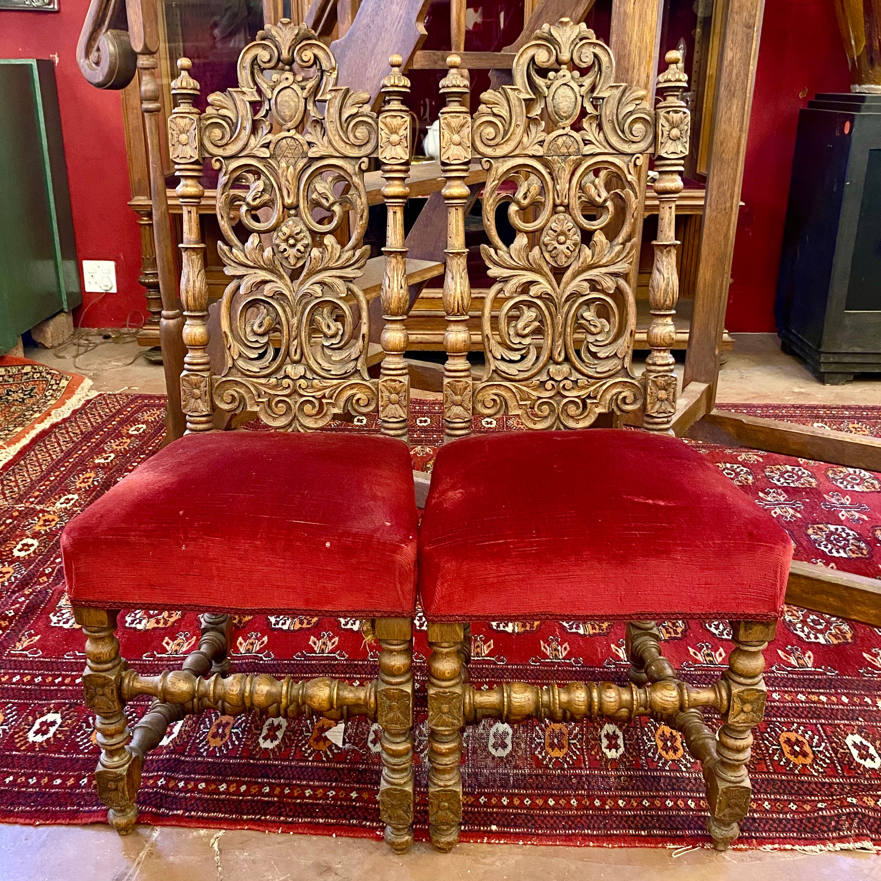 Pair of 19th Century Carved Oak Dining Chairs