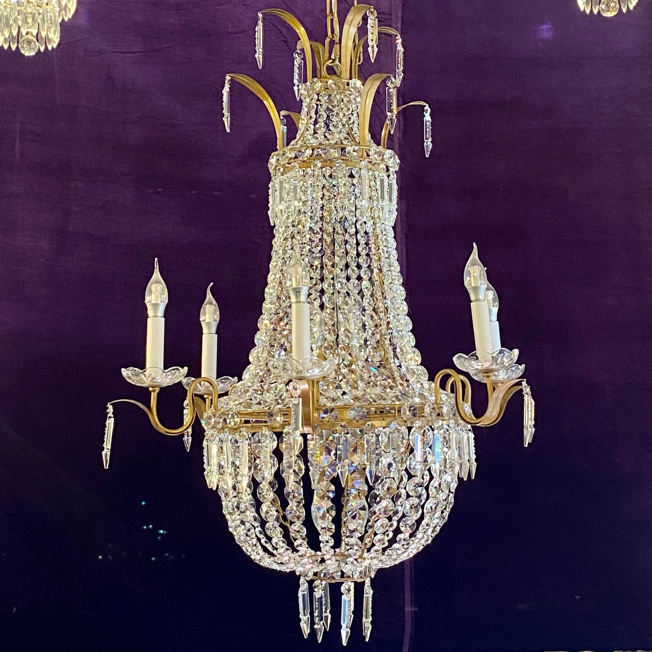 Gilt Metal Neoclassical Crystal Chandelier