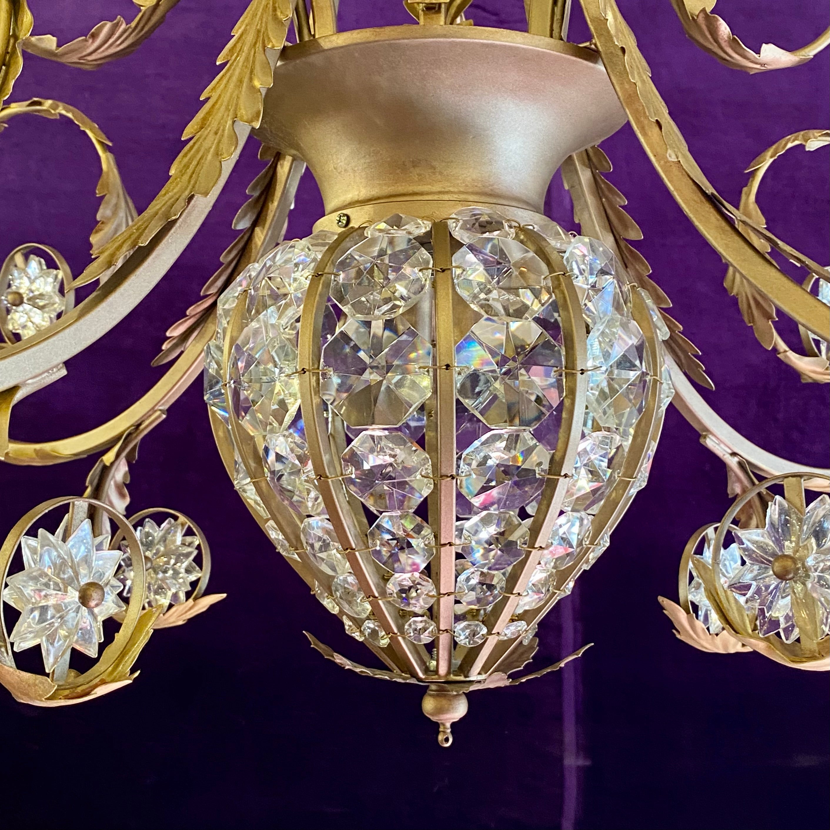 An Unusual Gilt Metal Chandelier with Crystals