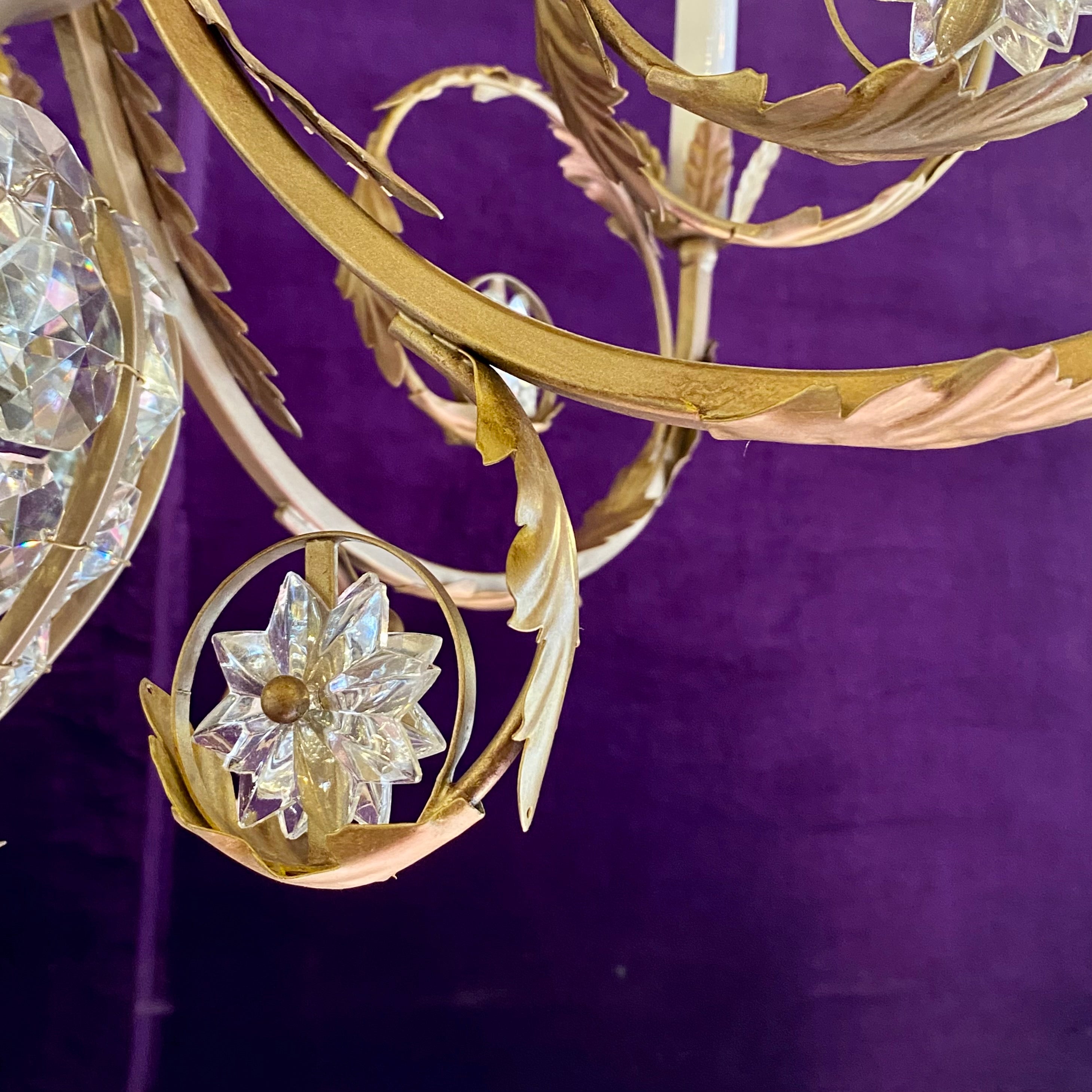 An Unusual Gilt Metal Chandelier with Crystals