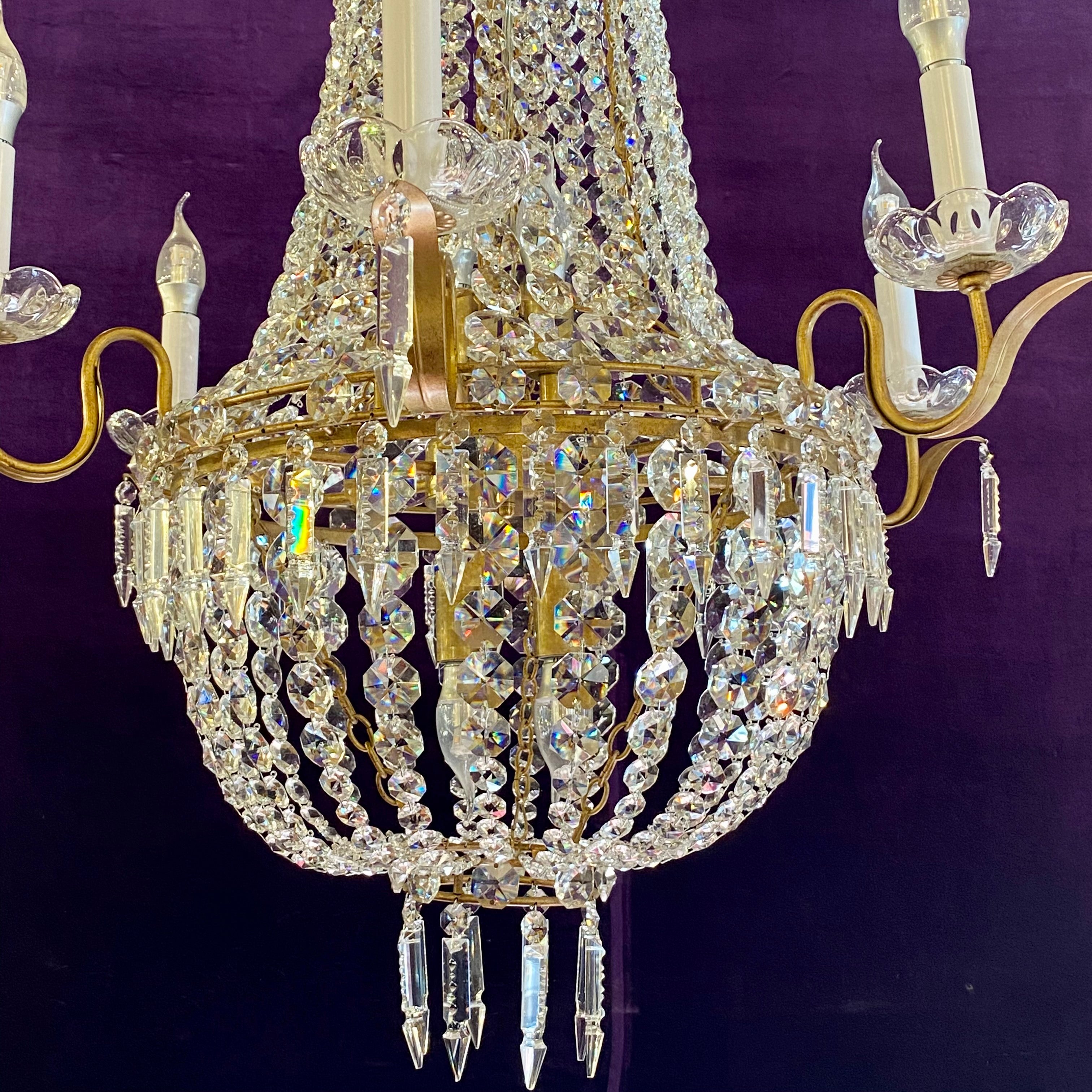 Gilt Metal Neoclassical Crystal Chandelier