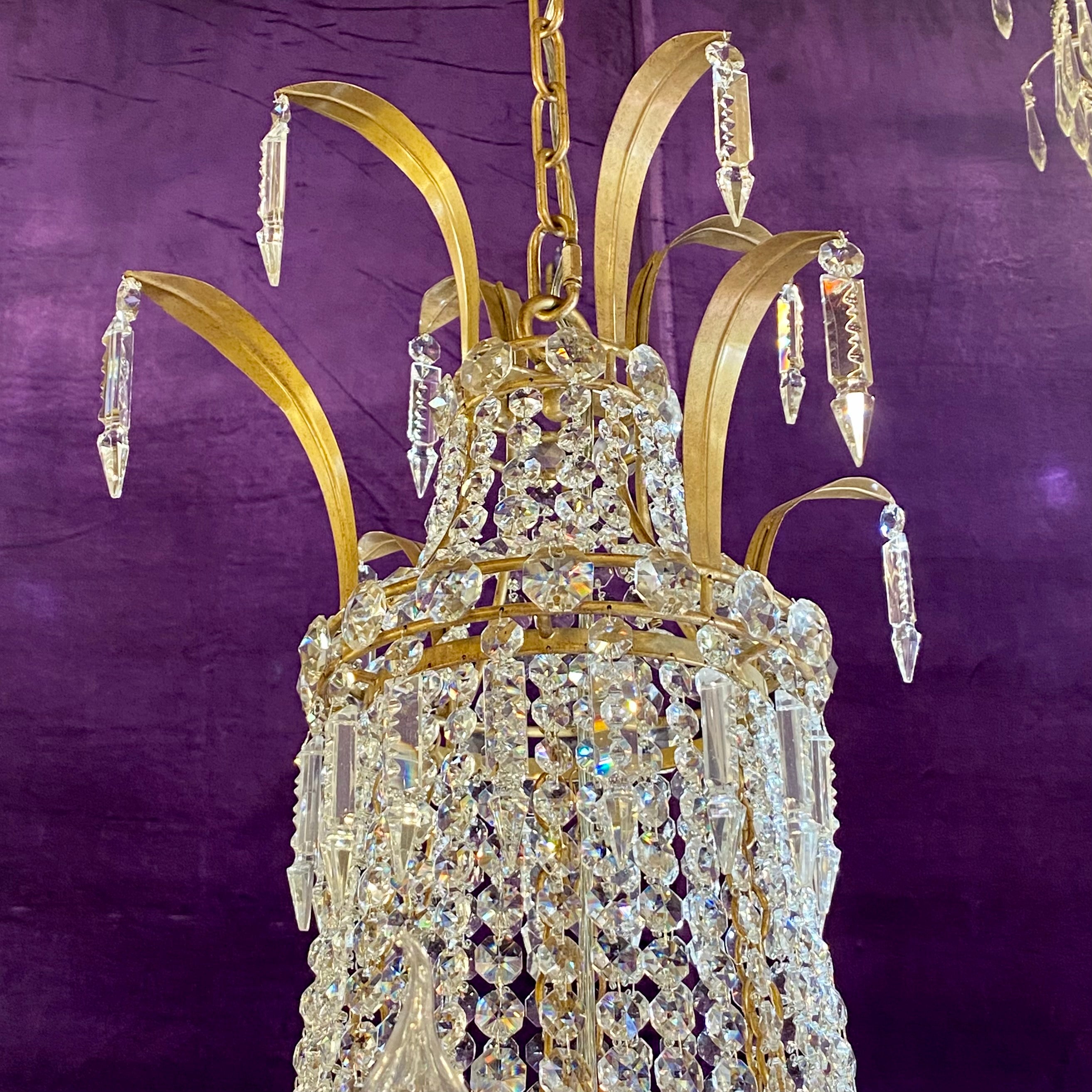 Gilt Metal Neoclassical Crystal Chandelier