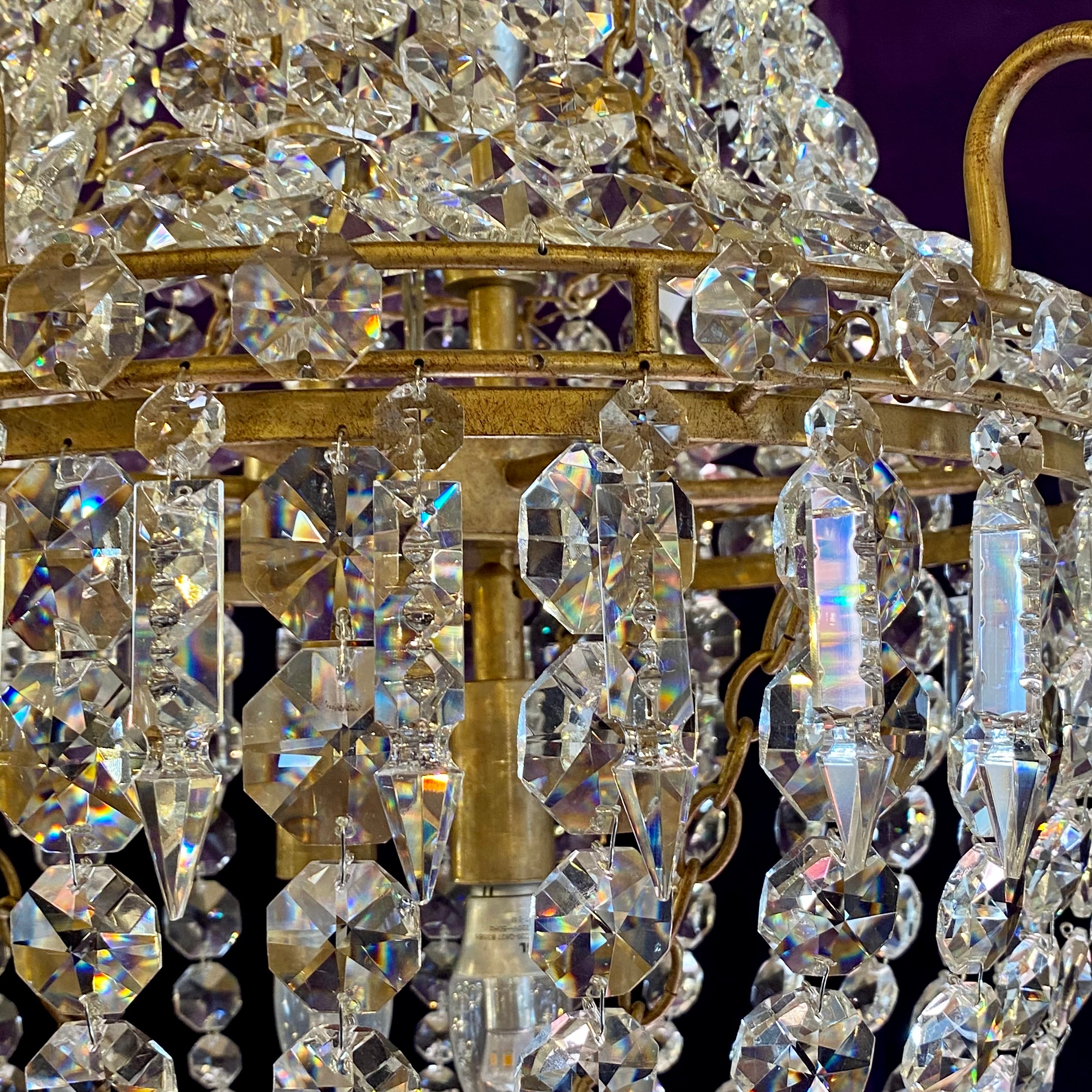 Gilt Metal Neoclassical Crystal Chandelier