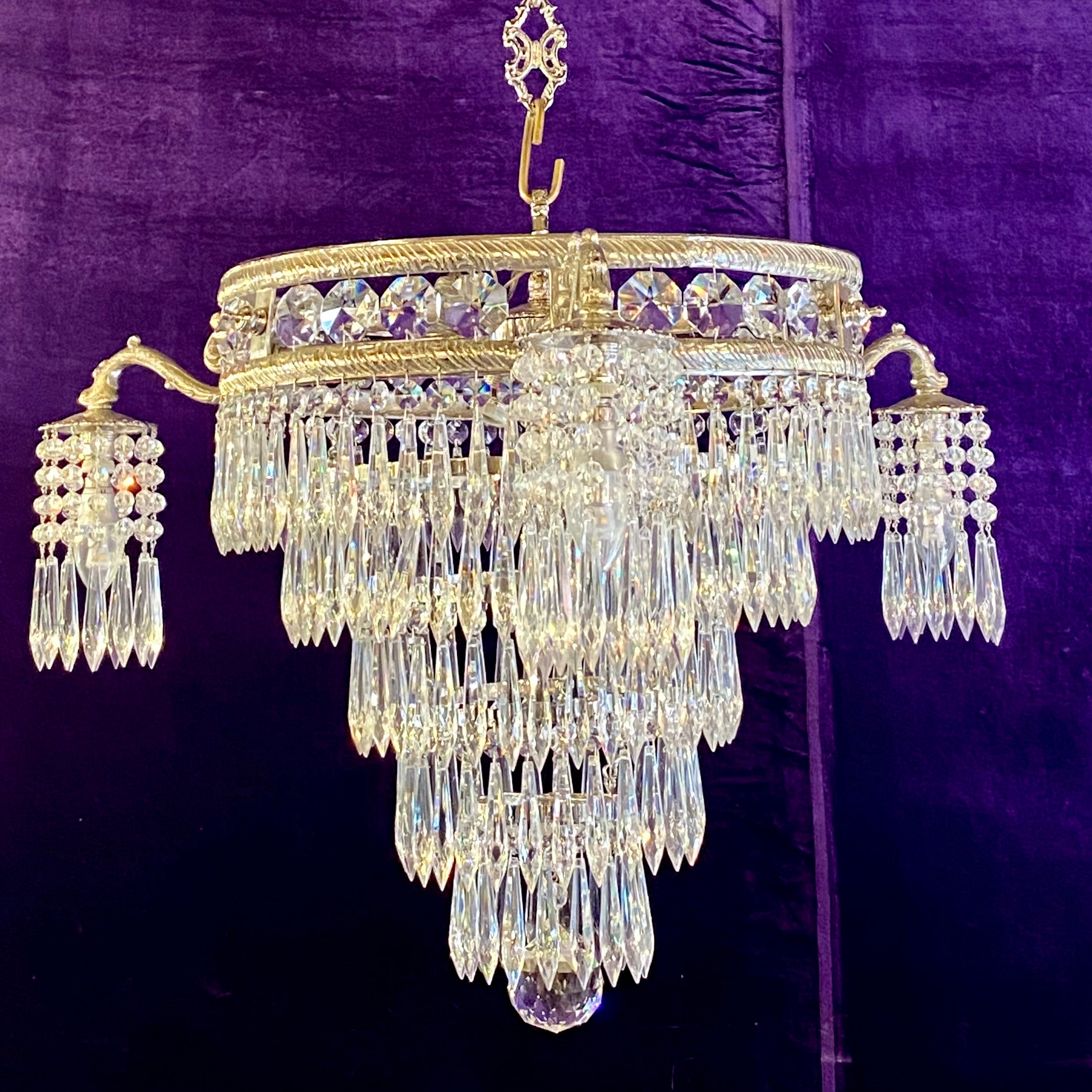 A Delos Custom Made Nickel and Crystal Chandelier