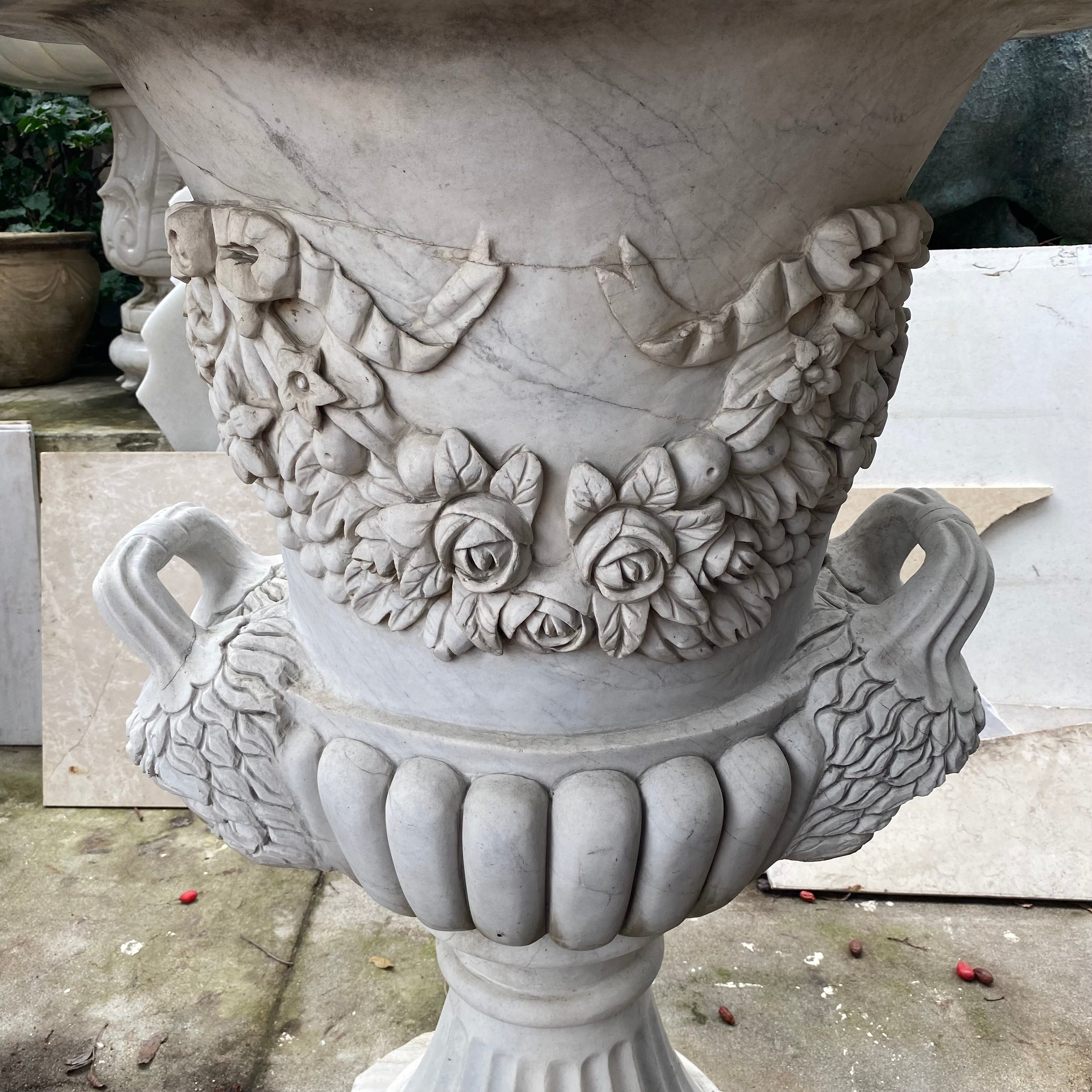 Very Heavy Hand Carved Marble Urns