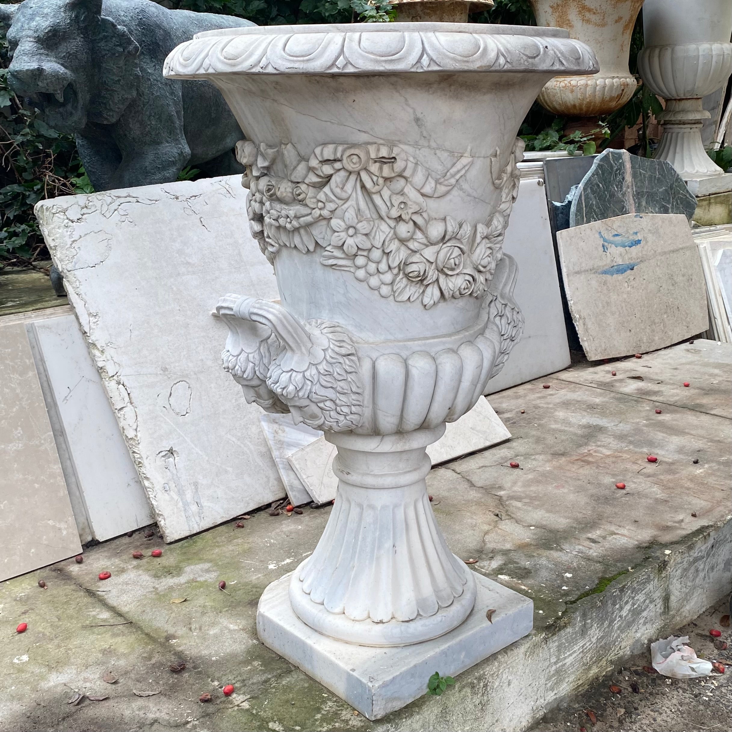 Very Heavy Hand Carved Marble Urns