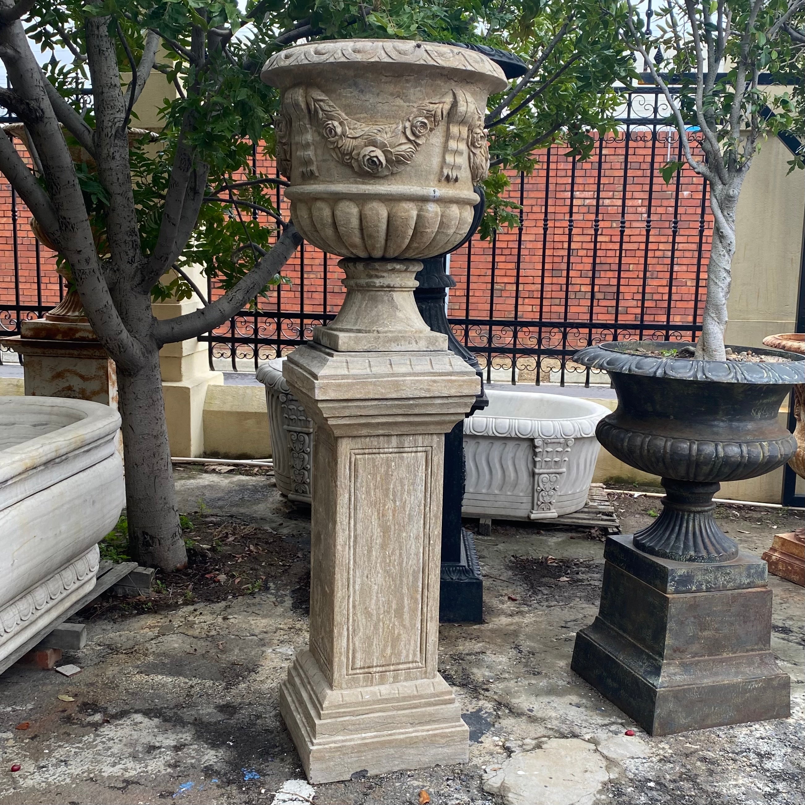 Elegant Bluestone Urn on Plinth (Pair)