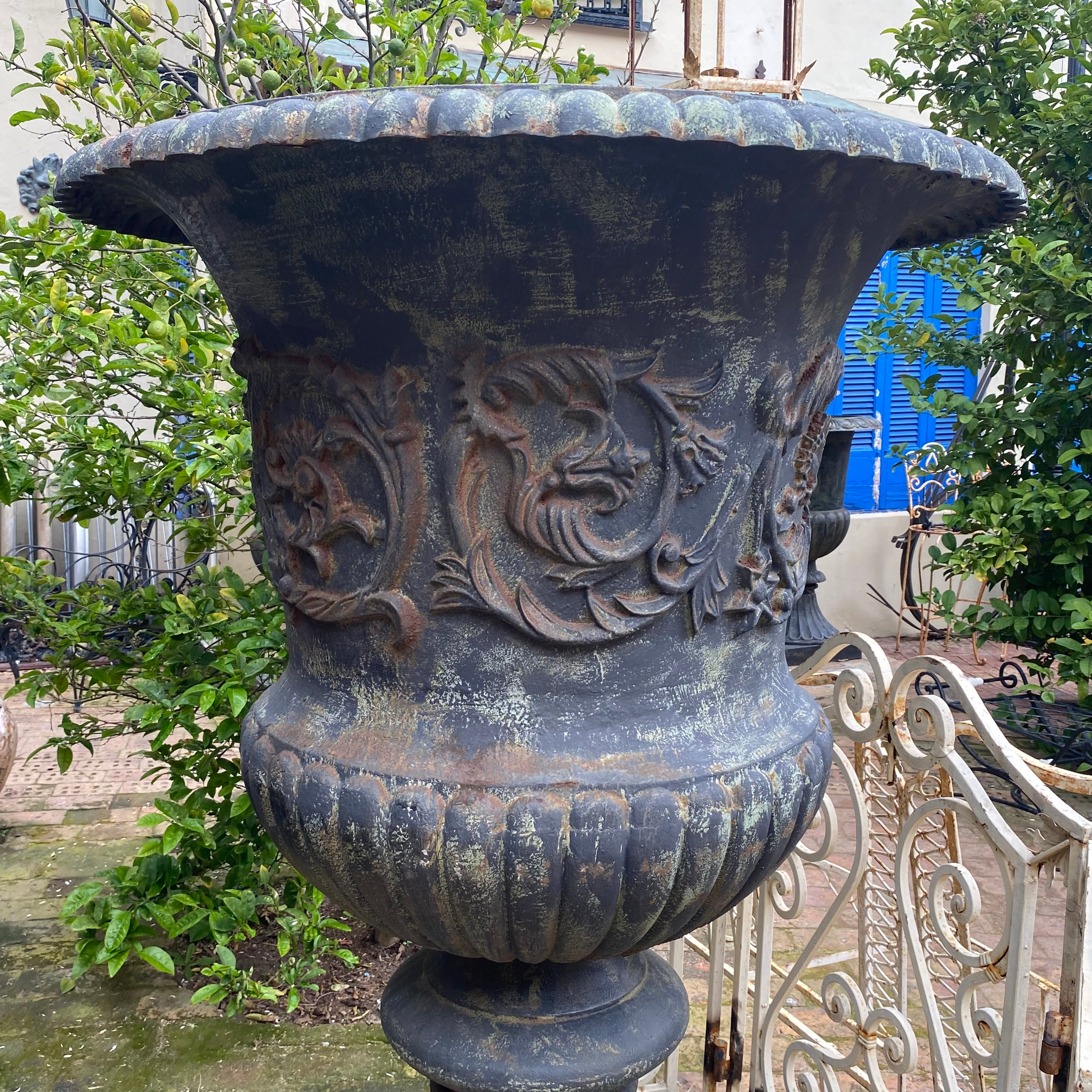 French Scroll Cast Iron Urn - SOLD