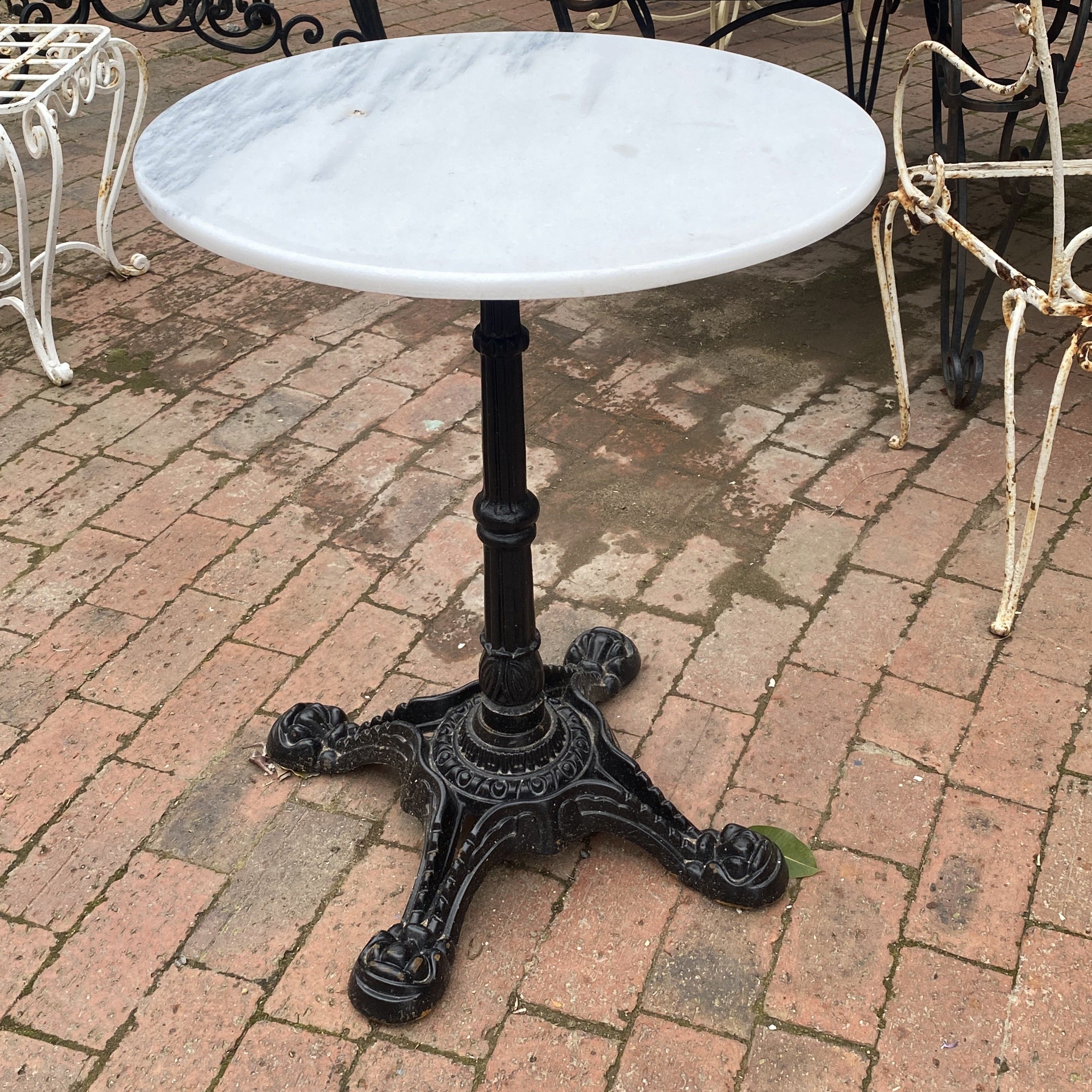 Creme/White Marble Top with Cast Iron Base