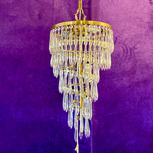 Cascading Brass and Crystal Waterfall Chandelier - SOLD