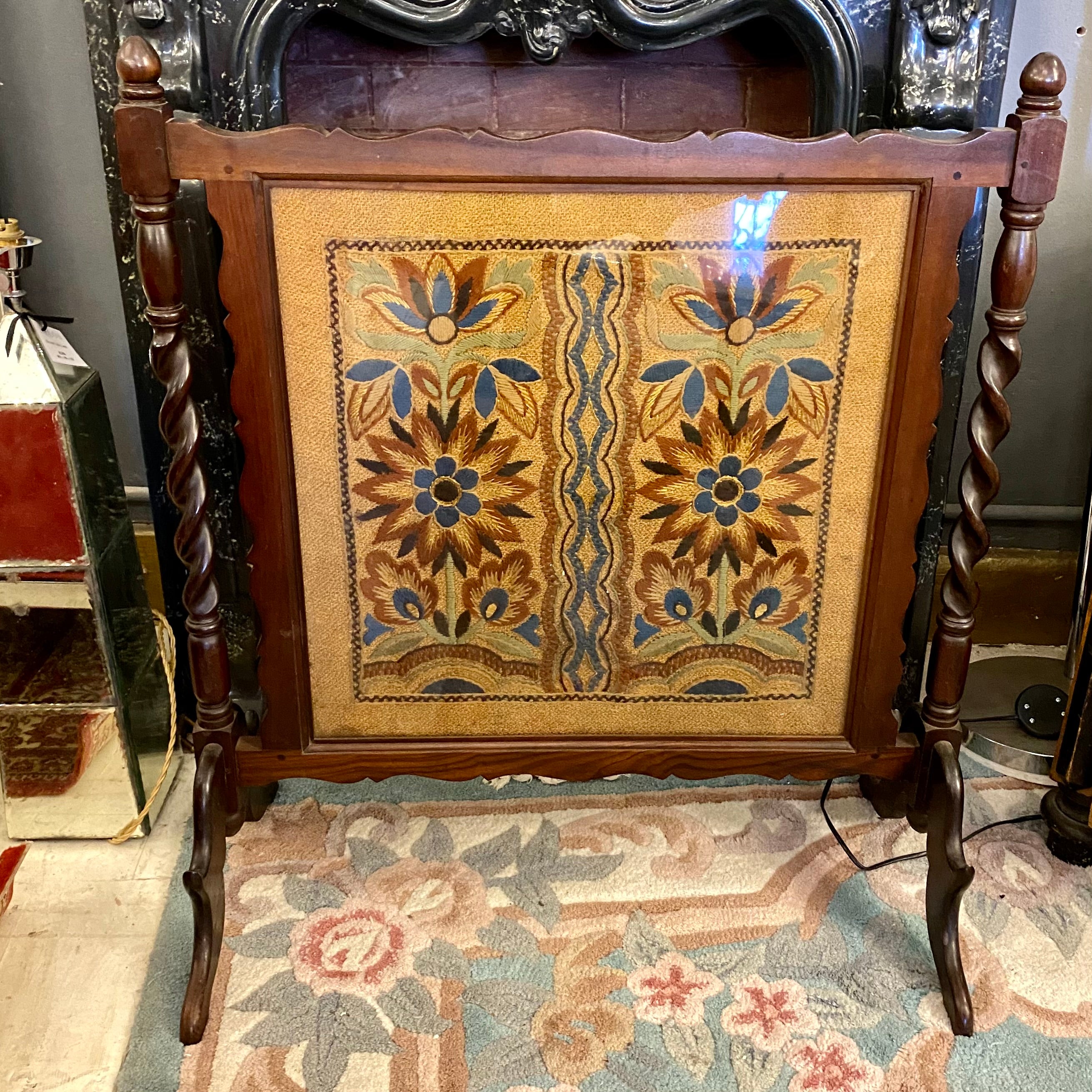 Imbuia & Needlework Inlaid Firescreen