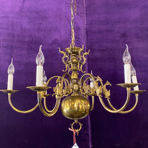 Antique Aged Brass Flemish Chandelier