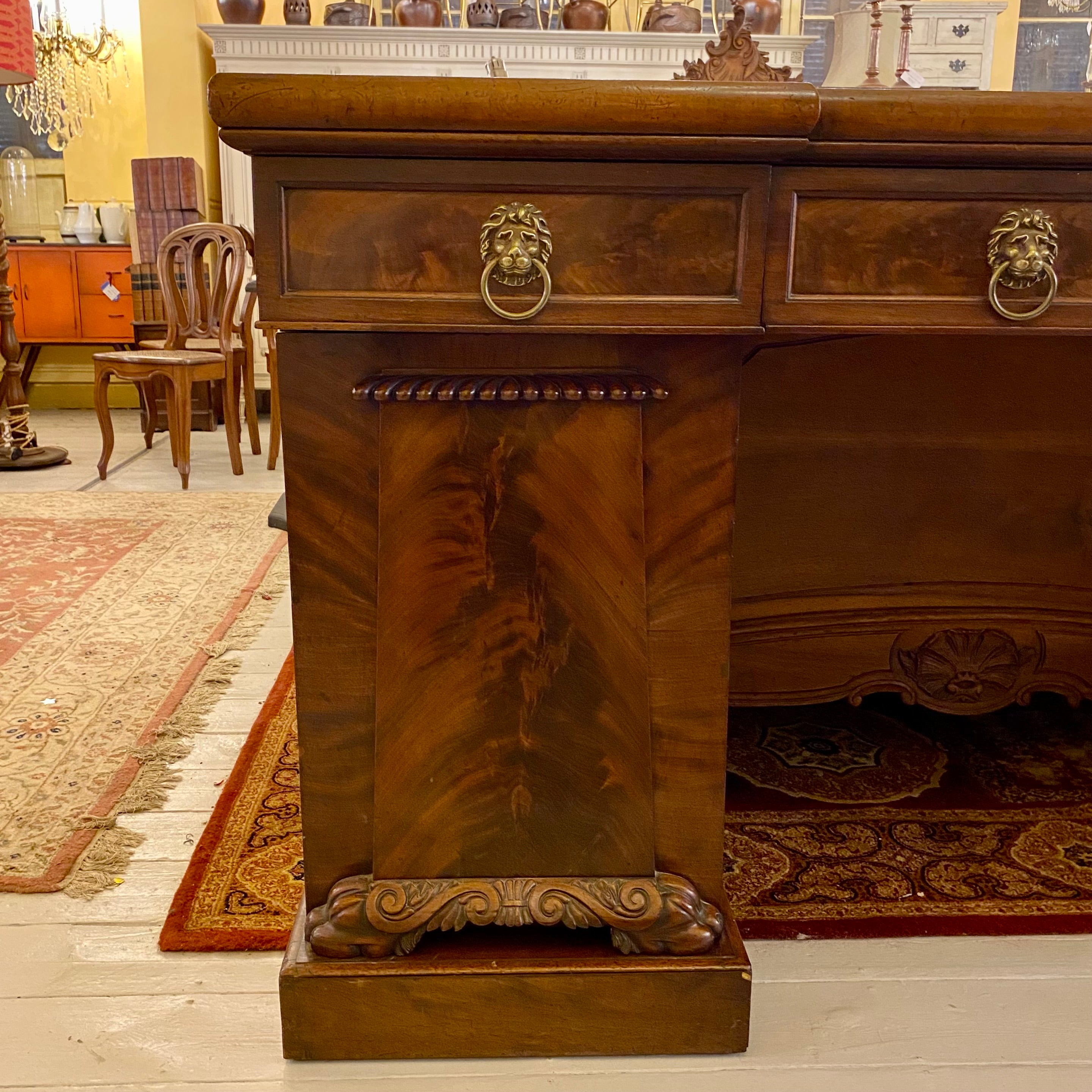 Victorian Mahogany Server with Carved Detail & Brass Handles