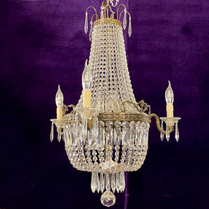 Beautiful Aged Brass and Crystal Neoclassical Chandelier