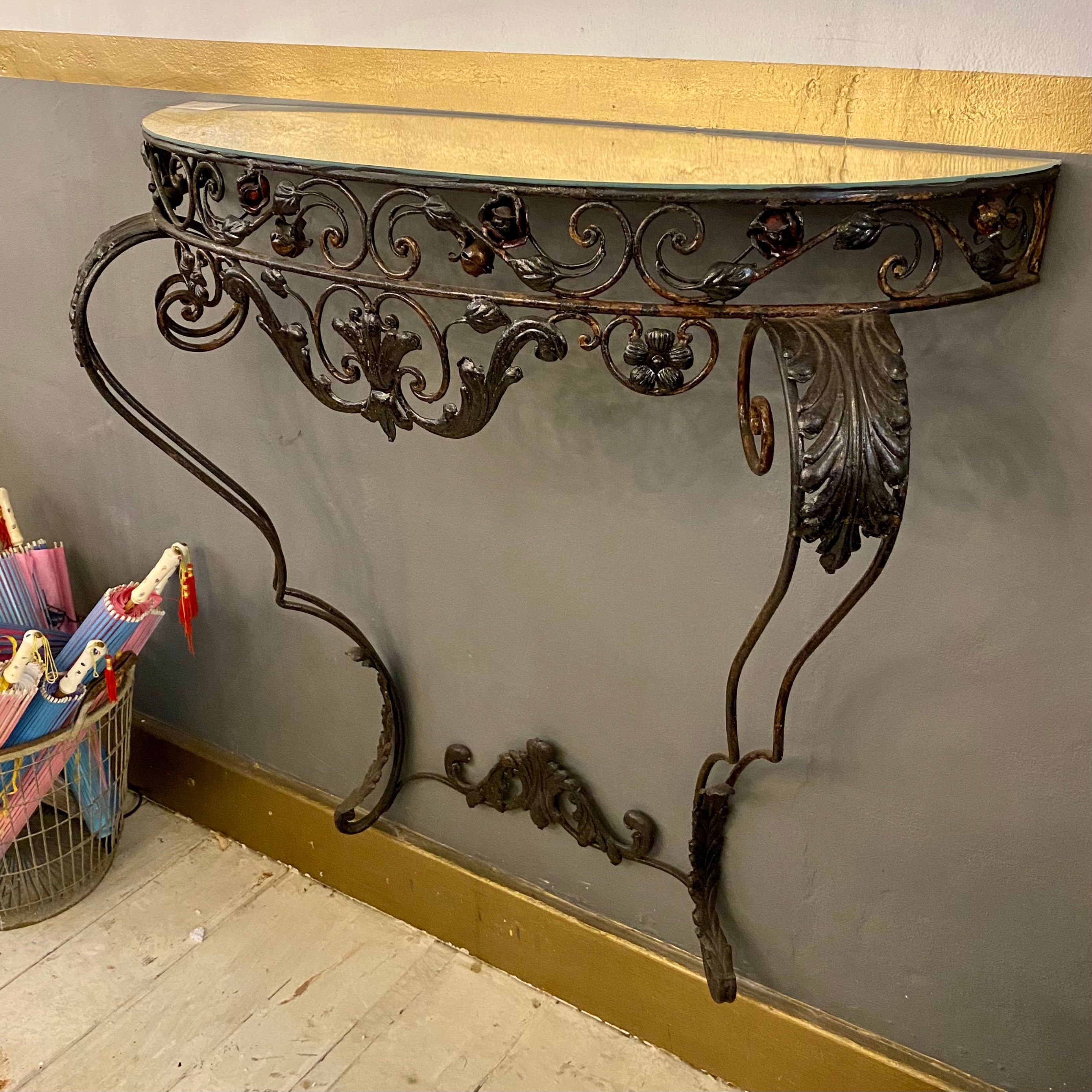 Wrought Iron Console with Mirror Top - SOLD