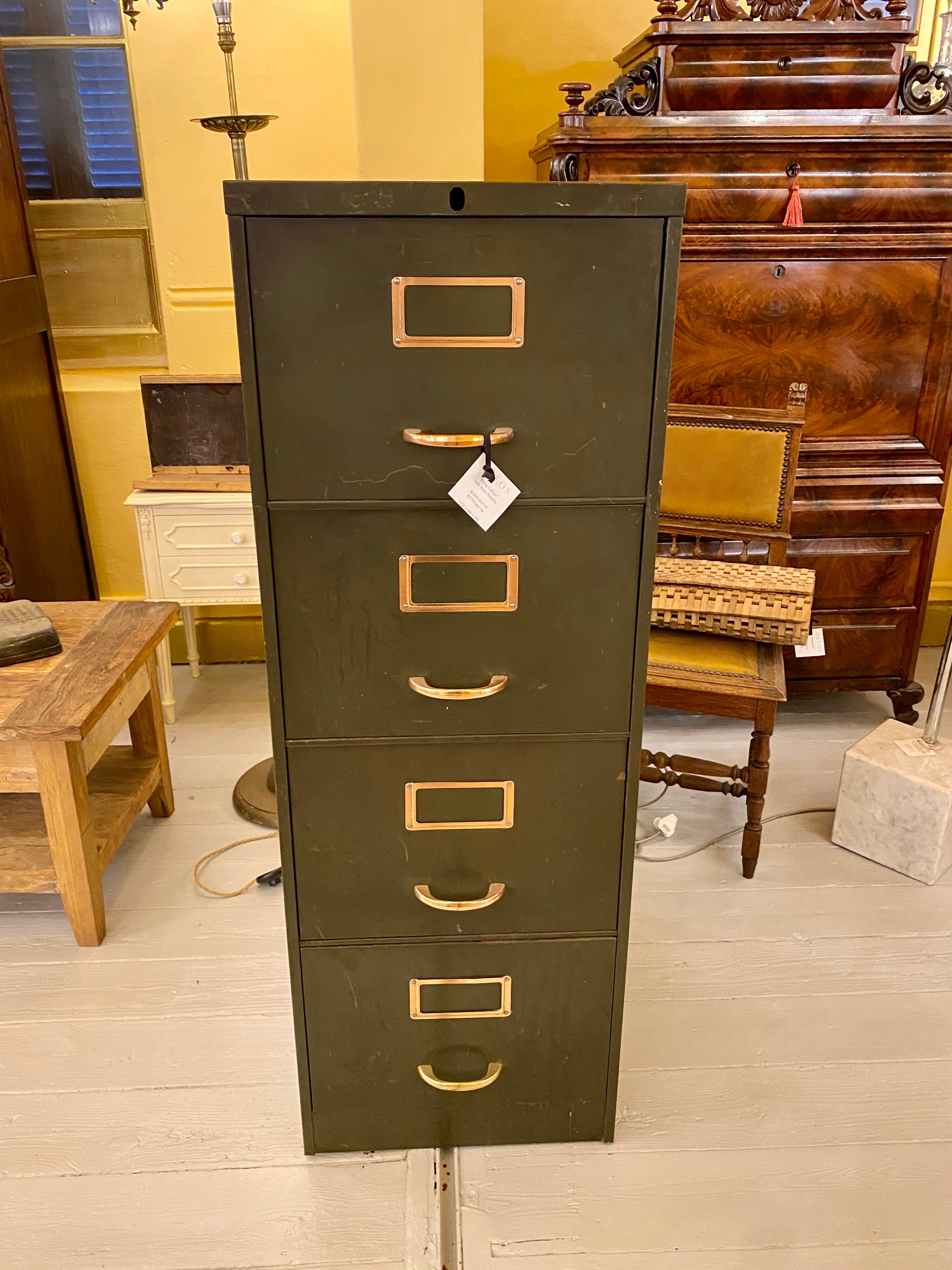 Vintage Filing Cabinet with Brass Handles