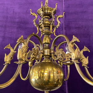 Antique Aged Brass Flemish Chandelier