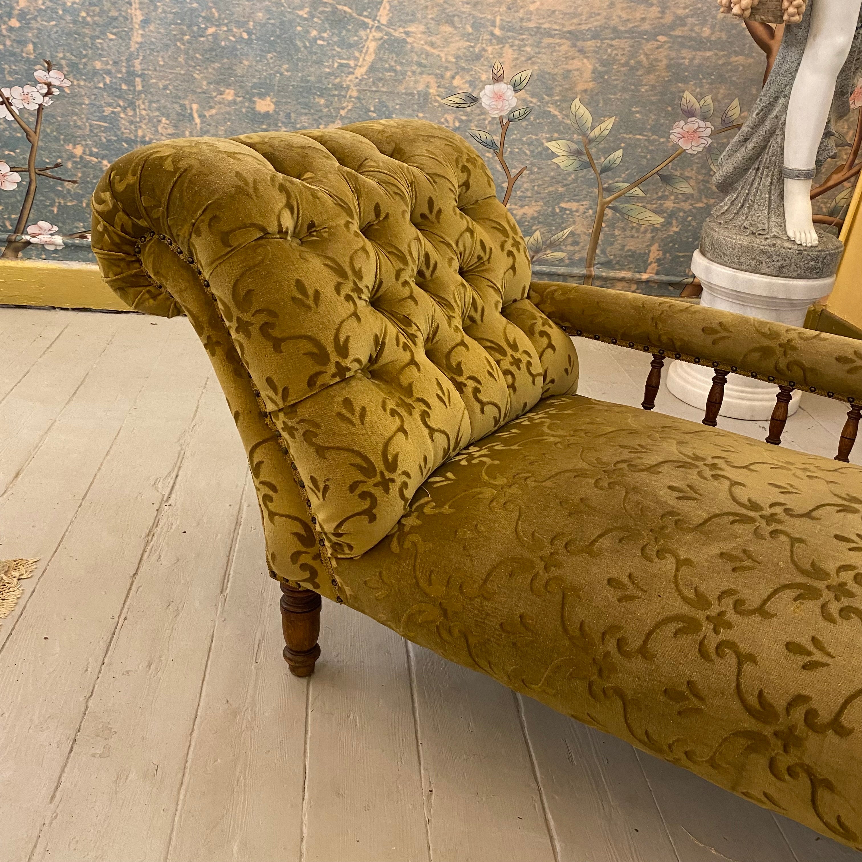 Antique Velvet Chaise Lounge