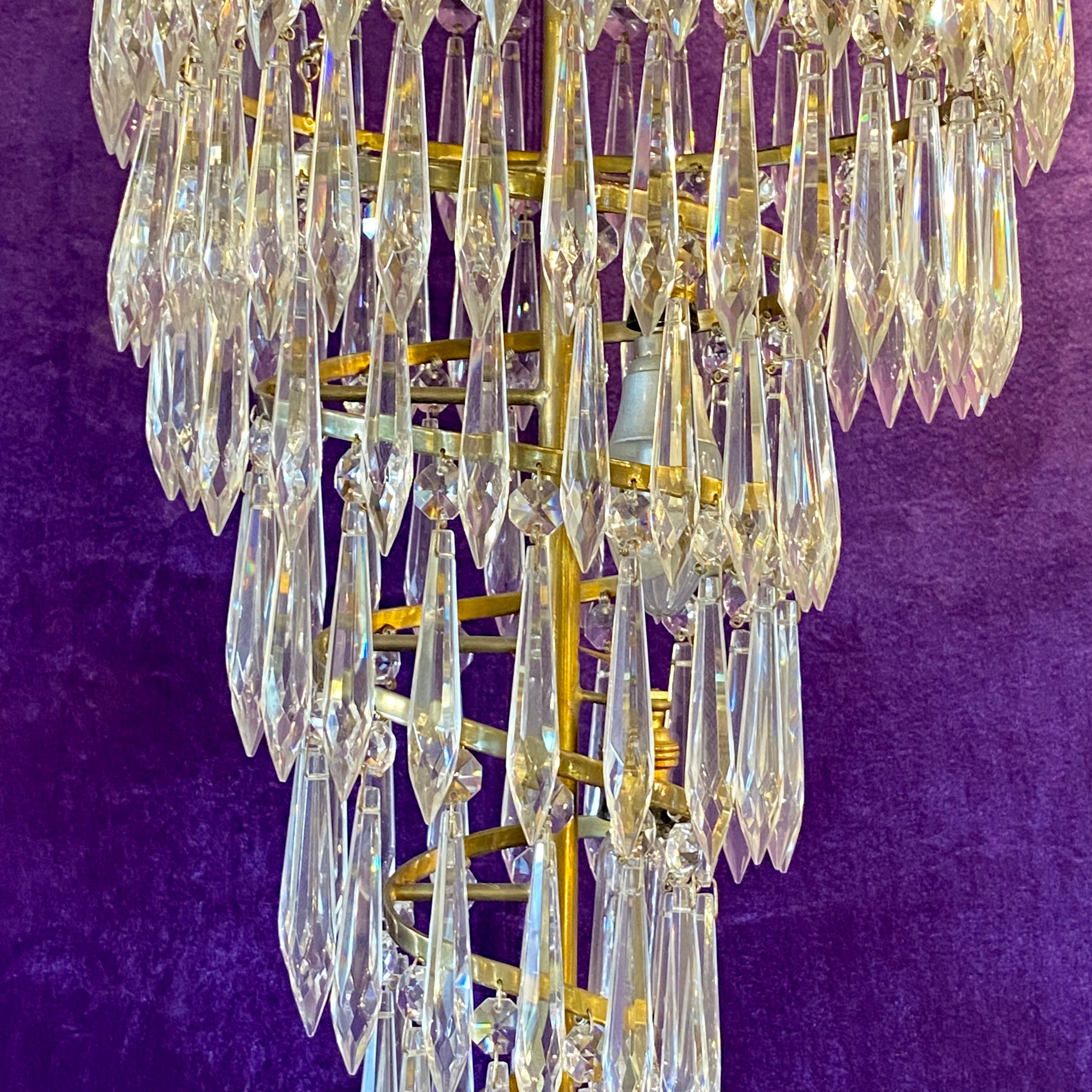 Cascading Brass and Crystal Waterfall Chandelier - SOLD