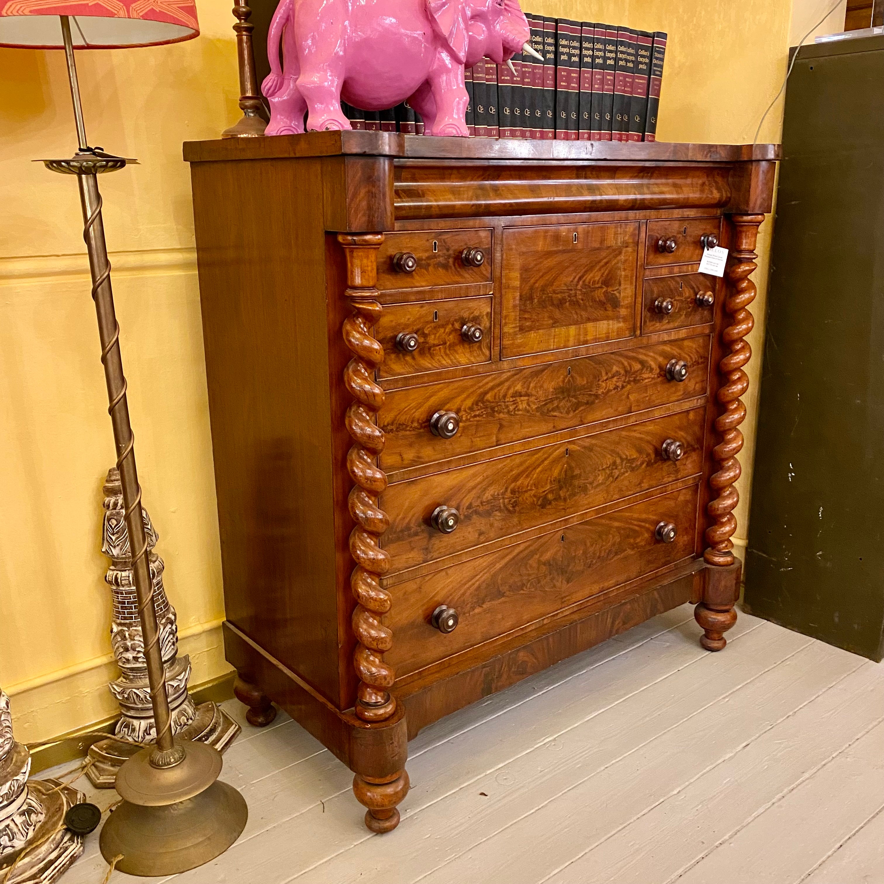 Antique Flame Mahogany Chest of Drawers