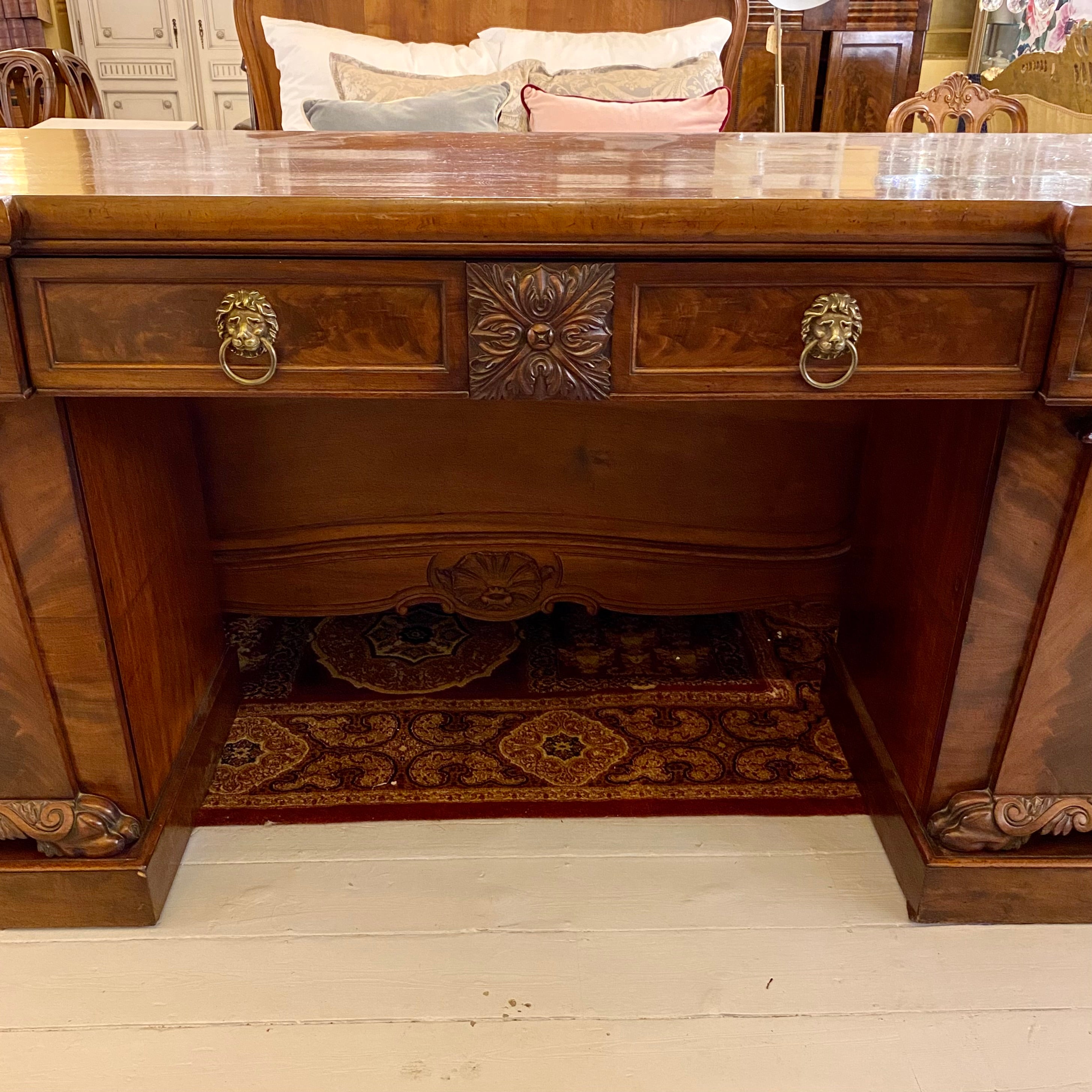 Victorian Mahogany Server with Carved Detail & Brass Handles