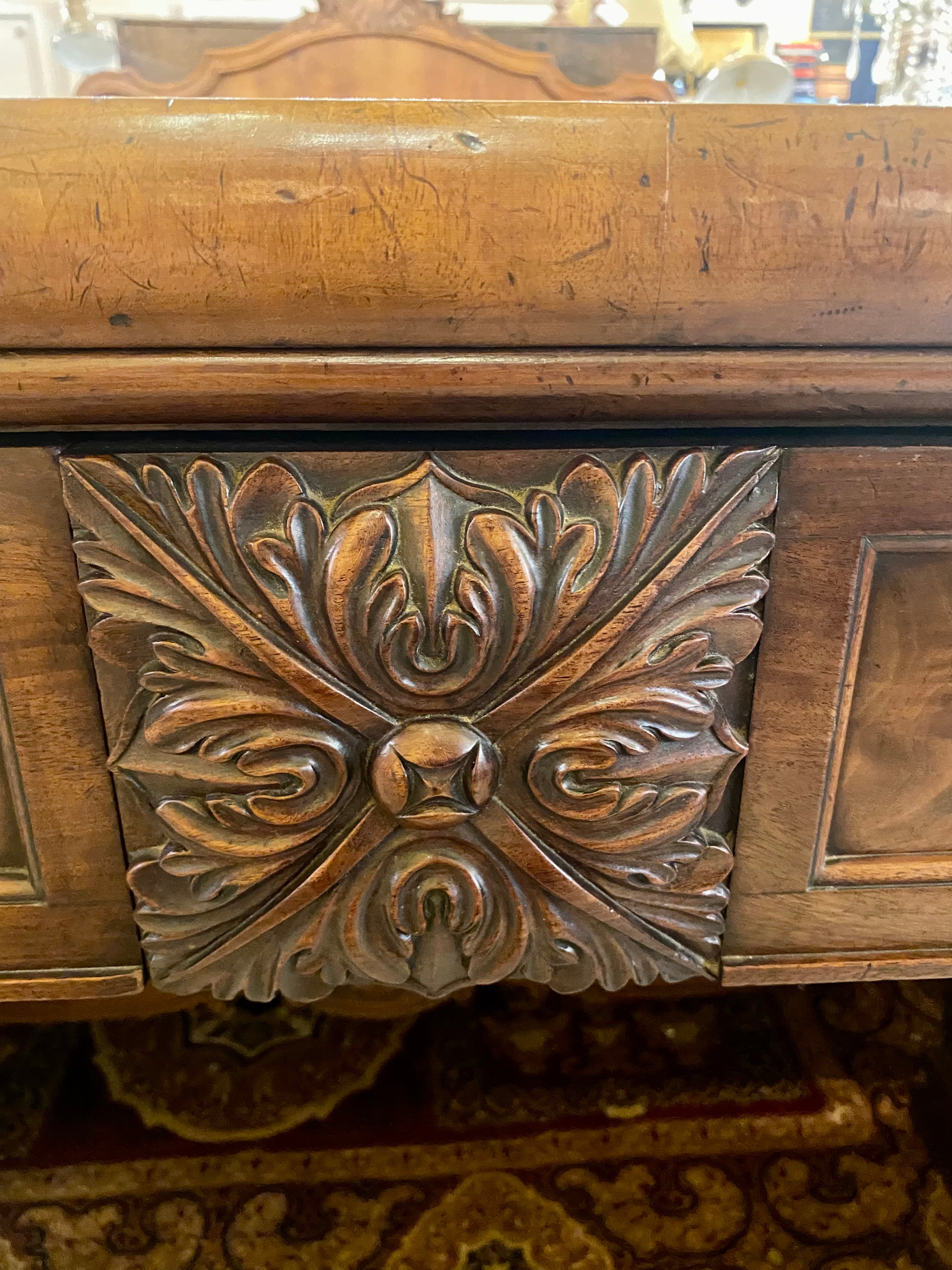 Victorian Mahogany Server with Carved Detail & Brass Handles