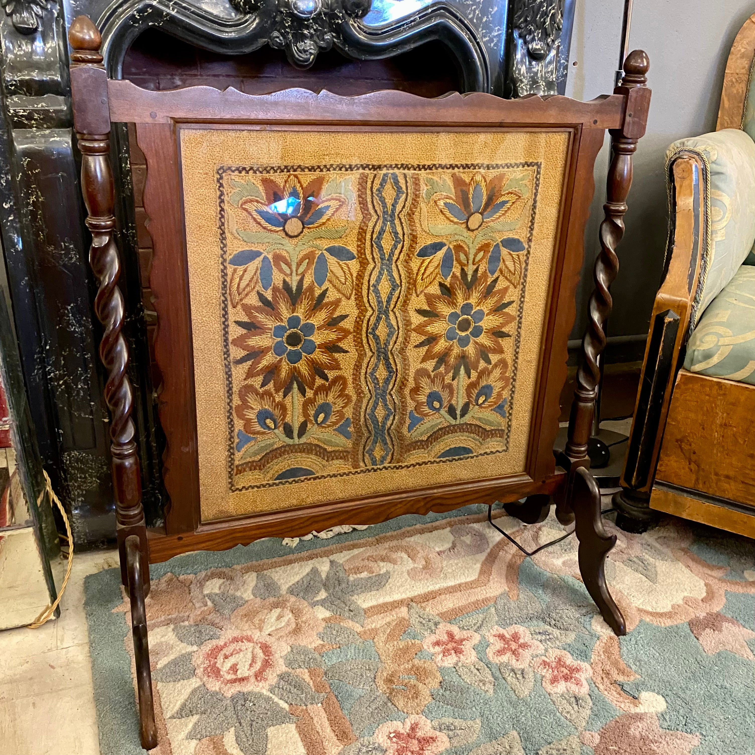 Imbuia & Needlework Inlaid Firescreen